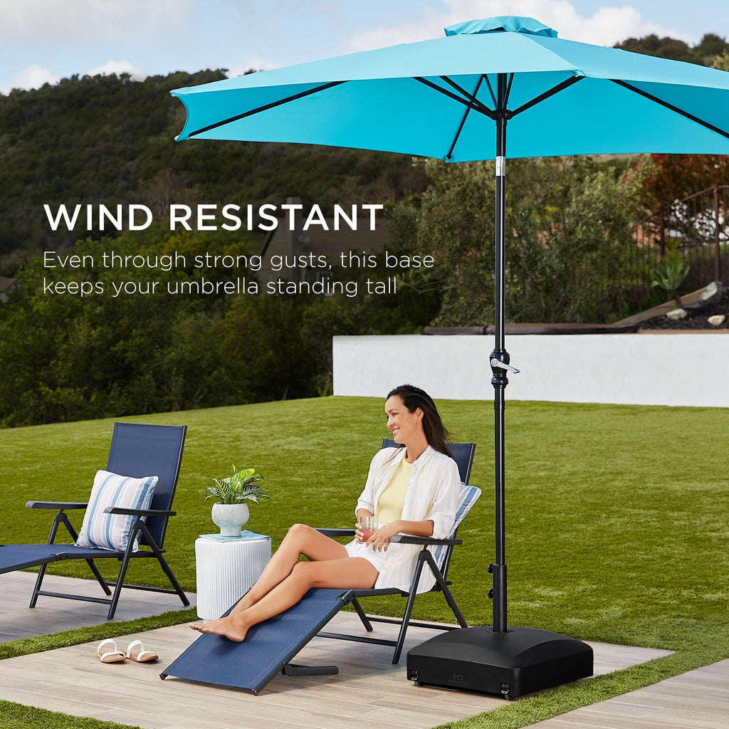 Fillable Mobile Umbrella Base Stand w/ 4 Wheels 2 Locks 123lb Capacity