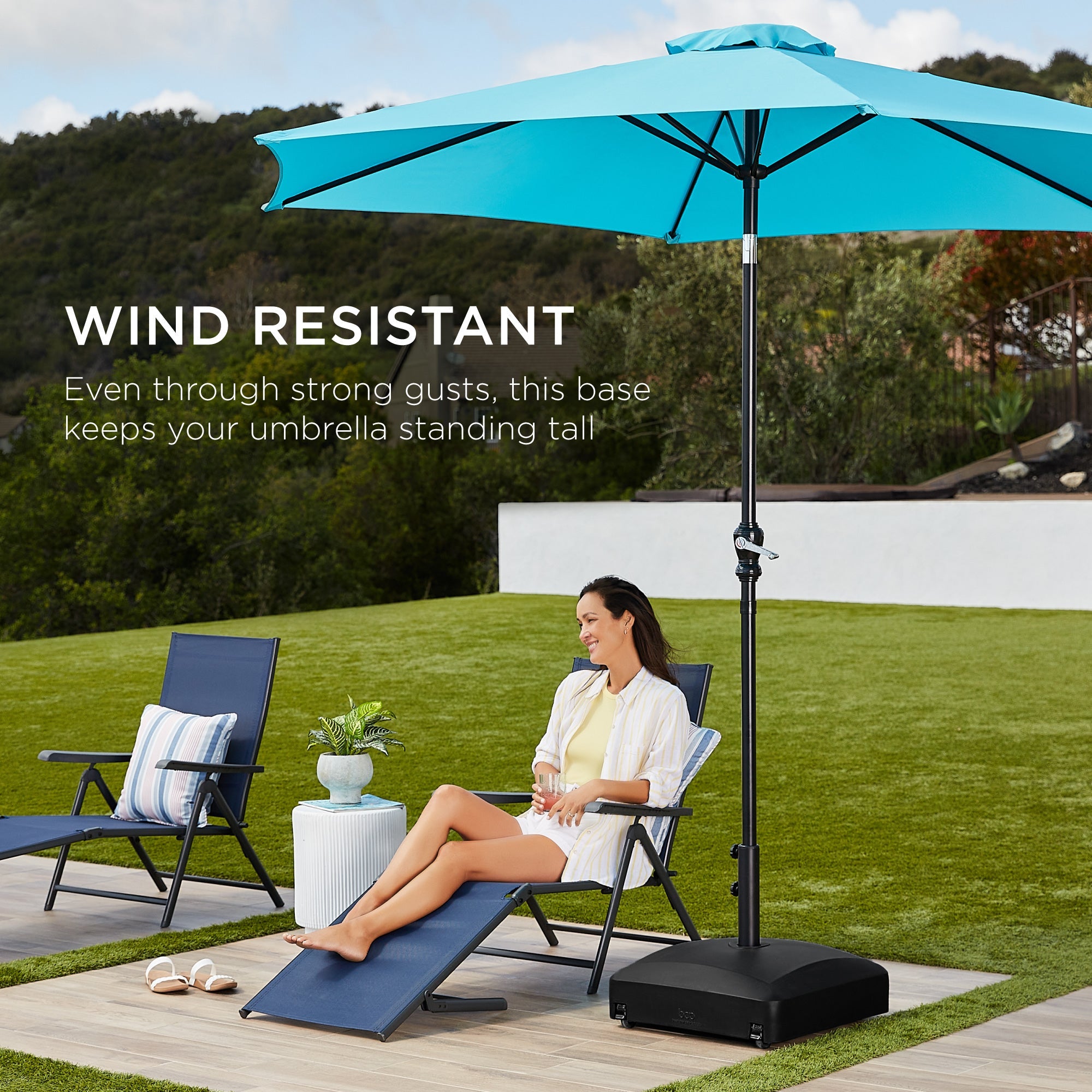 Fillable Mobile Umbrella Base Stand w/ 4 Wheels 2 Locks 123lb Capacity