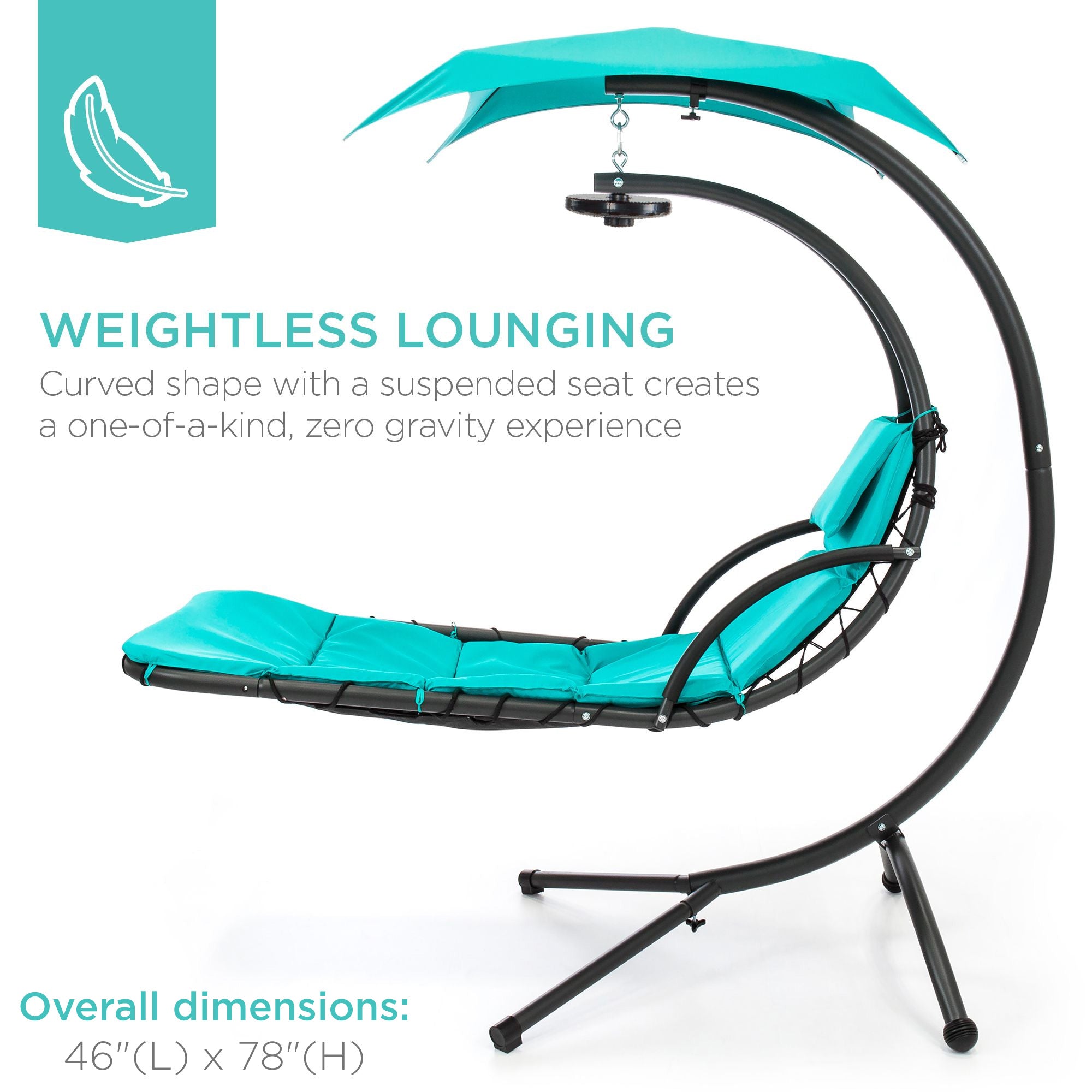 Hanging LED-Lit Curved Chaise Lounge Chair w/ Pillow Canopy Stand