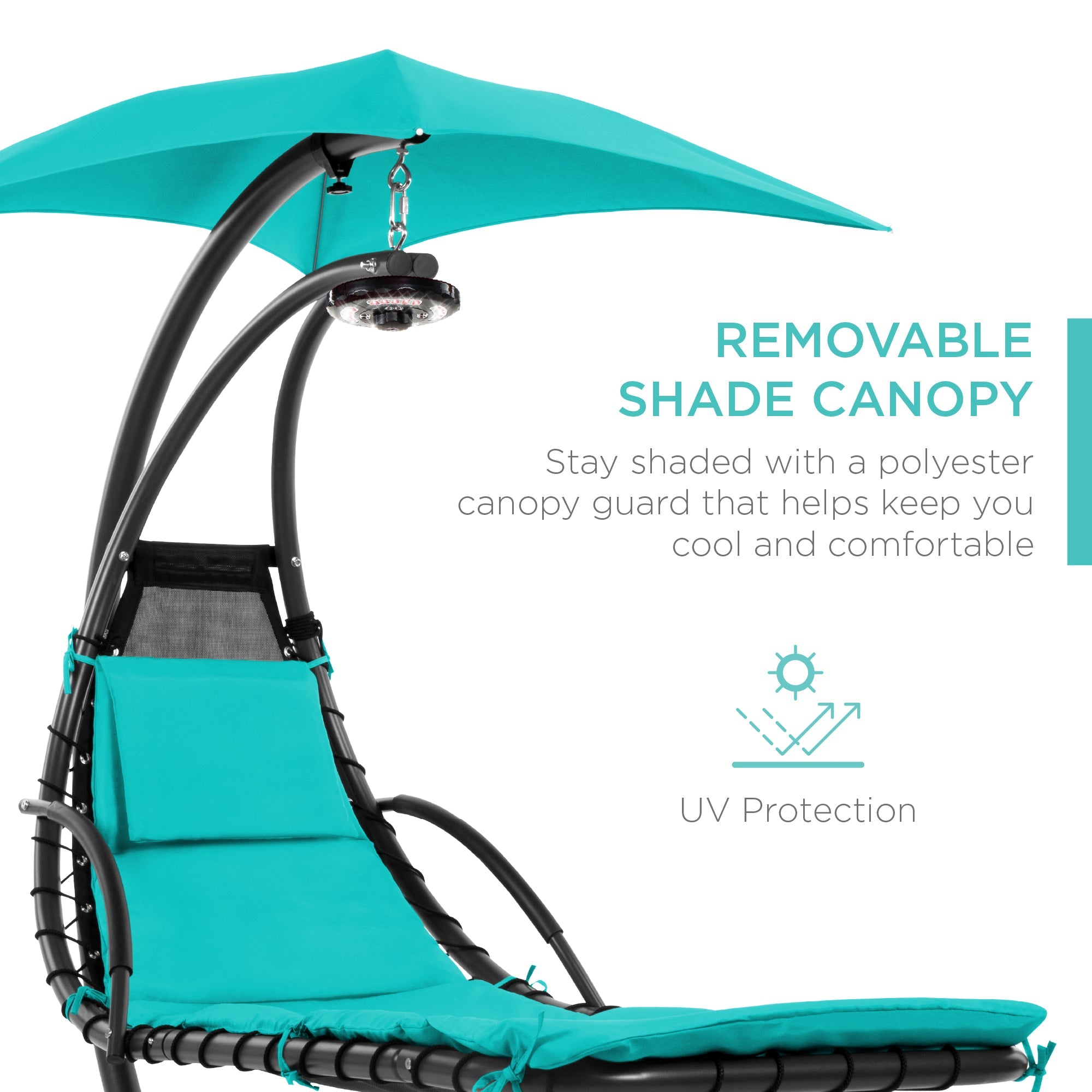 Hanging LED-Lit Curved Chaise Lounge Chair w/ Pillow Canopy Stand