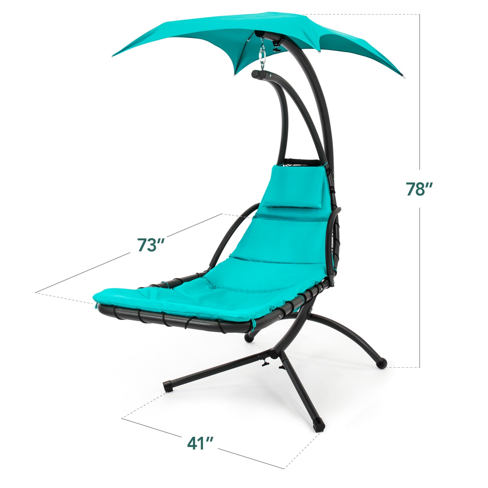Hanging LED-Lit Curved Chaise Lounge Chair w/ Pillow Canopy Stand
