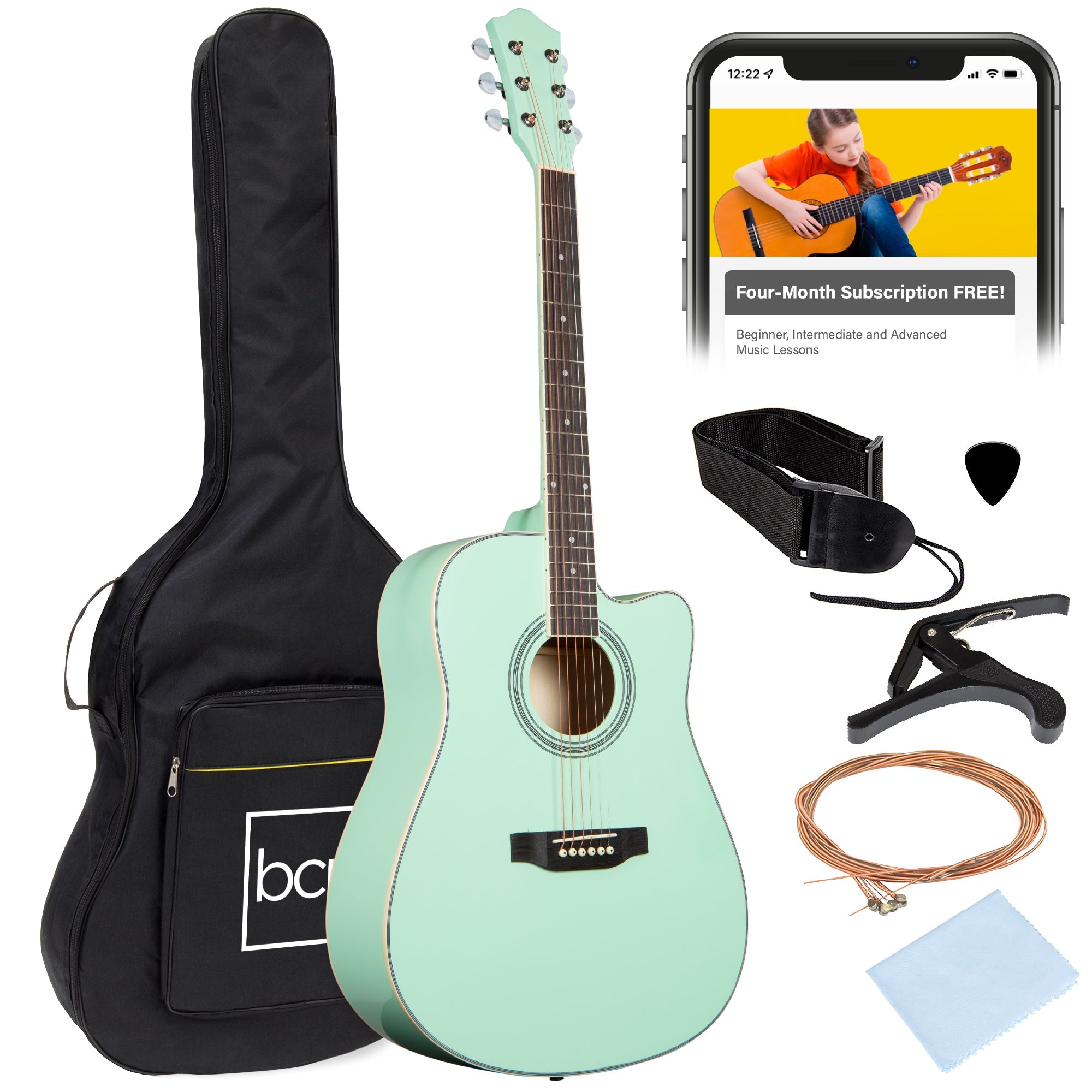 Full Size Beginner Acoustic Guitar Set with Case Strap Capo - 41in