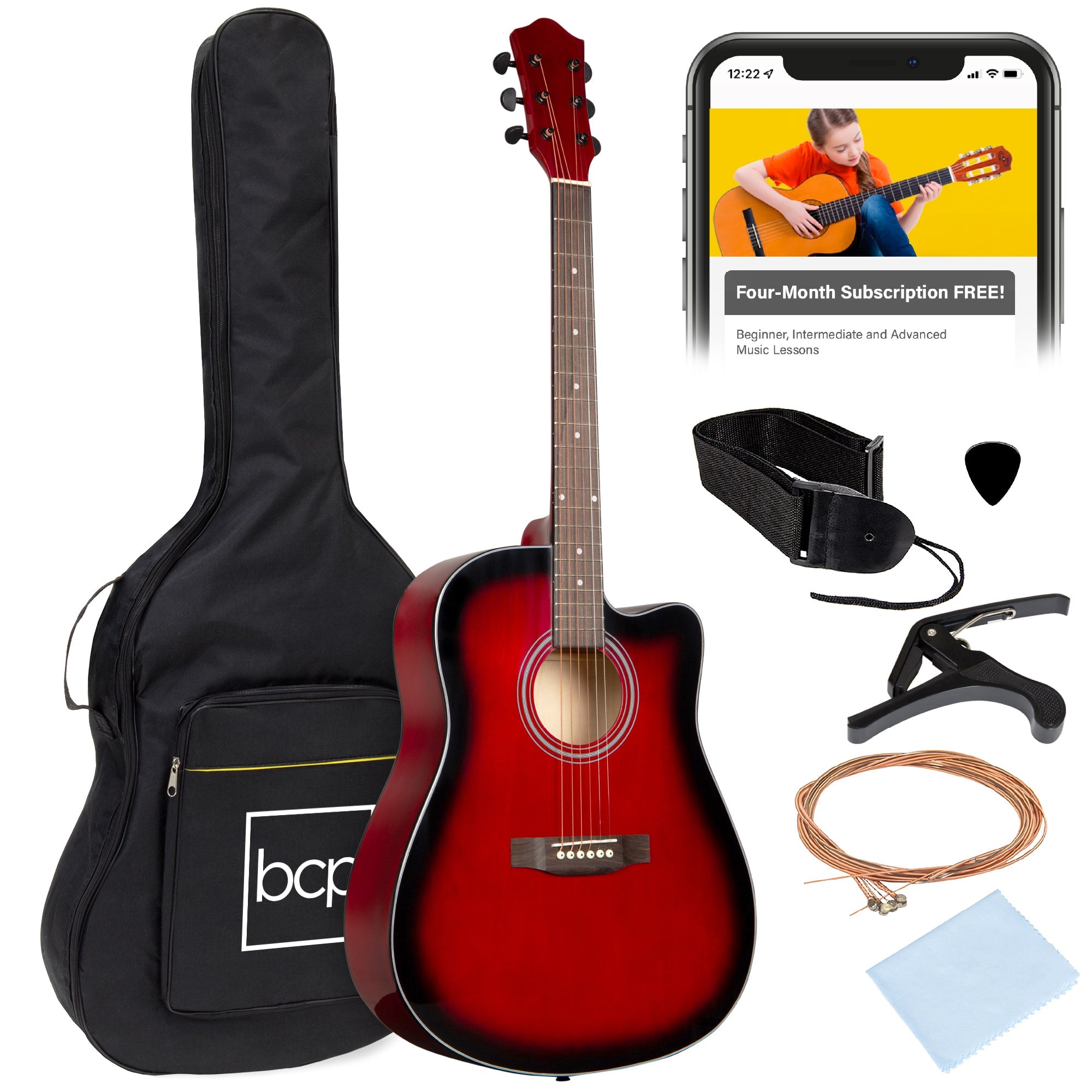 Full Size Beginner Acoustic Guitar Set with Case Strap Capo - 41in
