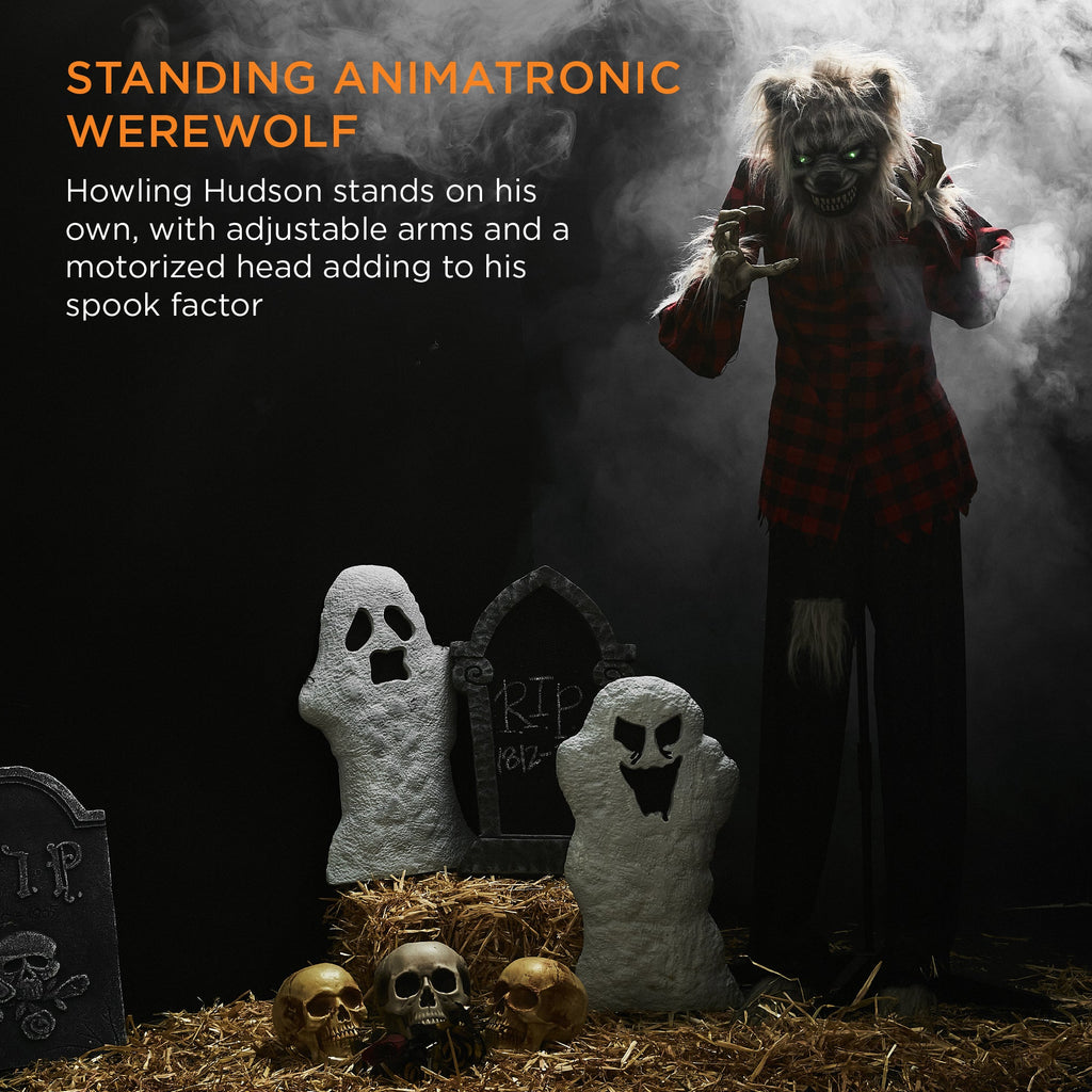 Howling Hudson Standing Animatronic Werewolf w/ Sounds LED Eyes - 5ft