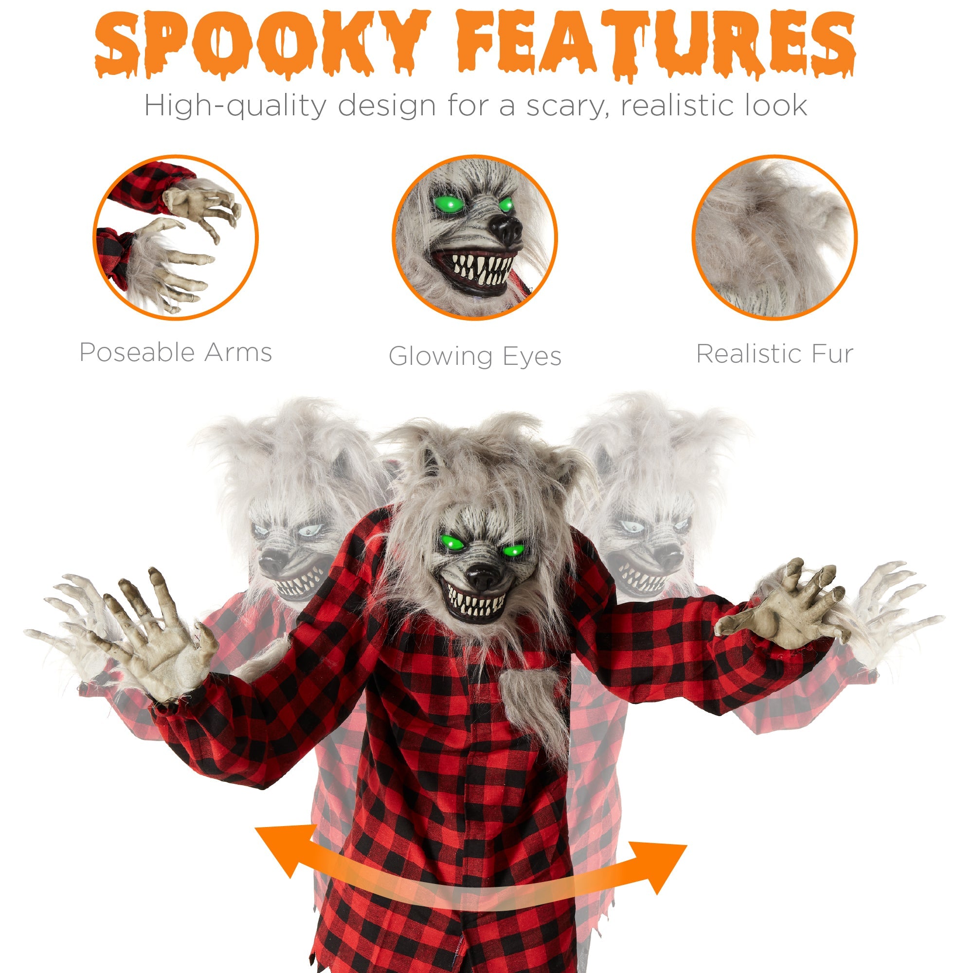 Howling Hudson Standing Animatronic Werewolf w/ Sounds LED Eyes - 5ft