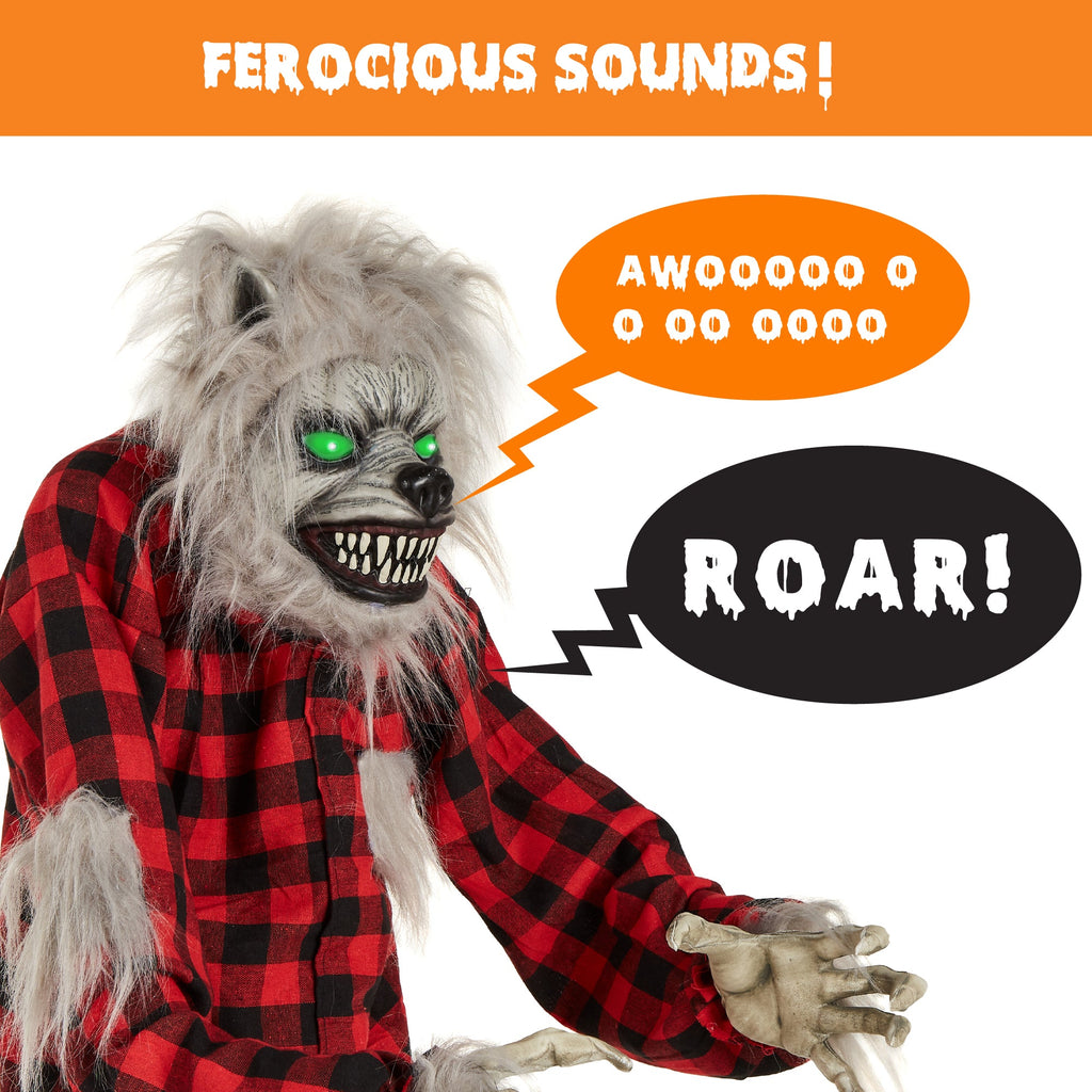 Howling Hudson Standing Animatronic Werewolf w/ Sounds LED Eyes - 5ft