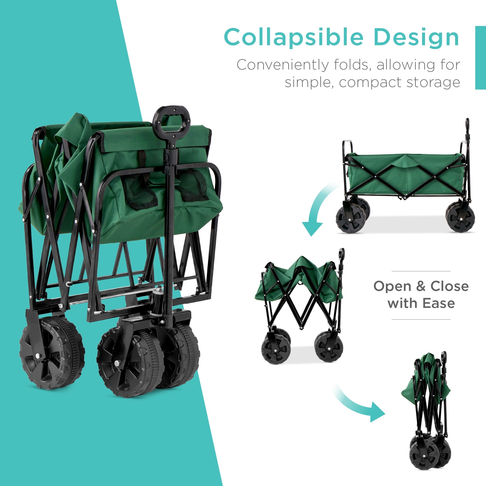 Indoor Outdoor Utility Cart w/ 360-Degree Wheels Adjustable Handle - 36in