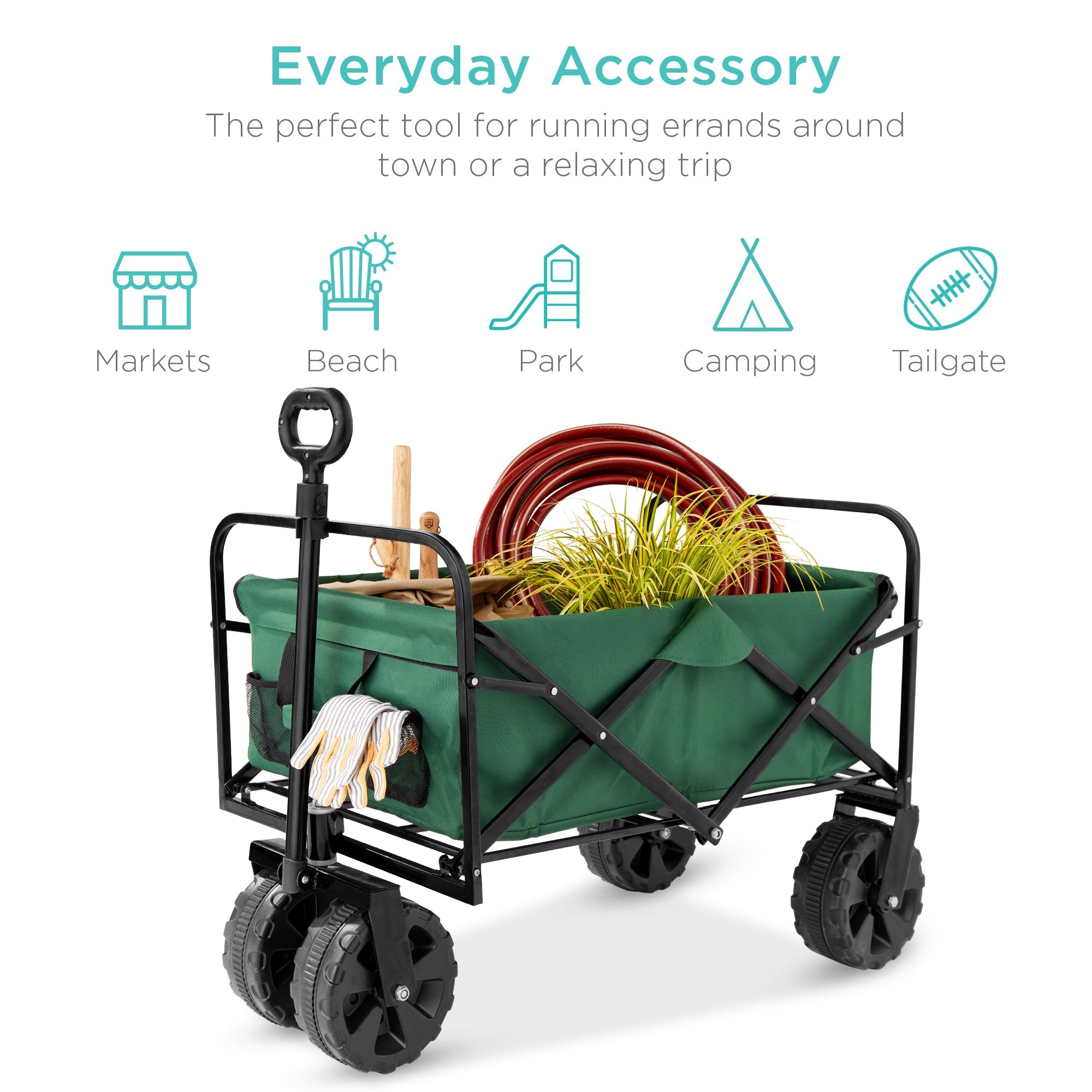 Indoor Outdoor Utility Cart w/ 360-Degree Wheels Adjustable Handle - 36in