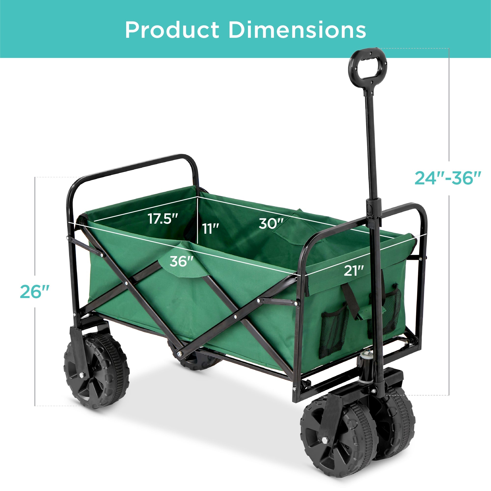 Indoor Outdoor Utility Cart w/ 360-Degree Wheels Adjustable Handle - 36in