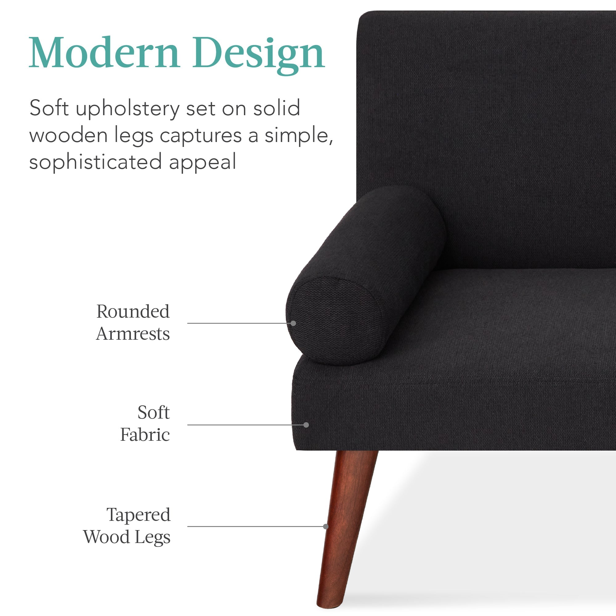 Fabric Upholstered Convertible Futon w/ Rounded Armrests 2 Cupholders