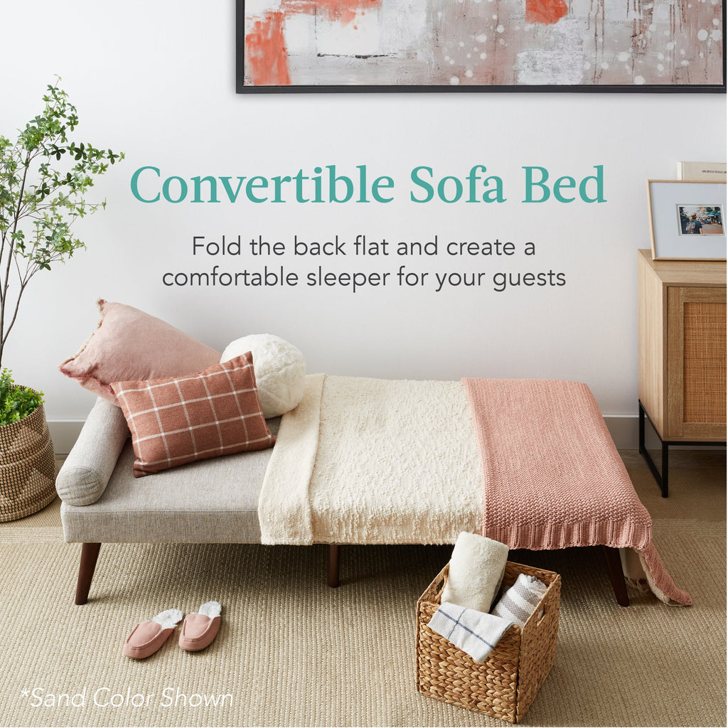 Fabric Upholstered Convertible Futon w/ Rounded Armrests 2 Cupholders