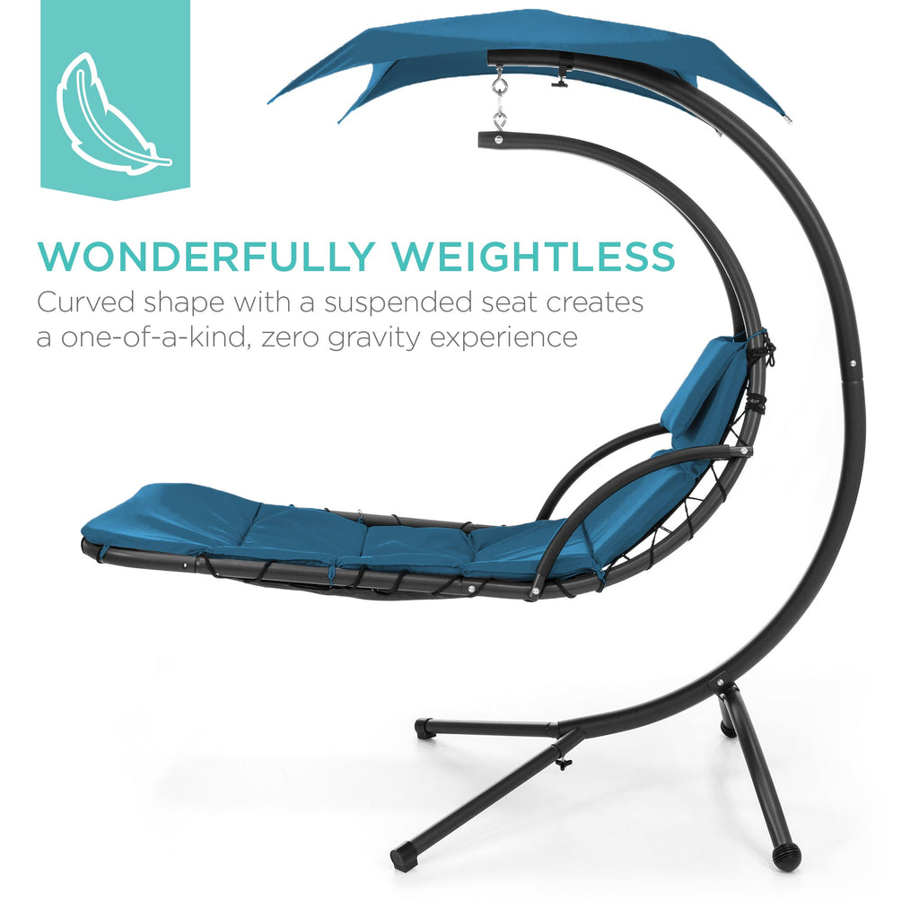 Hanging Curved Chaise Lounge Chair w/ Built-In Pillow Removable Canopy