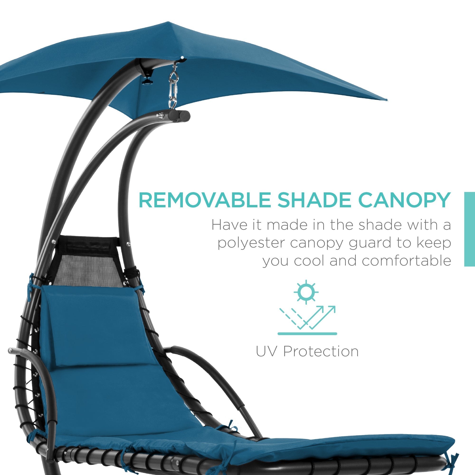Hanging Curved Chaise Lounge Chair w/ Built-In Pillow Removable Canopy