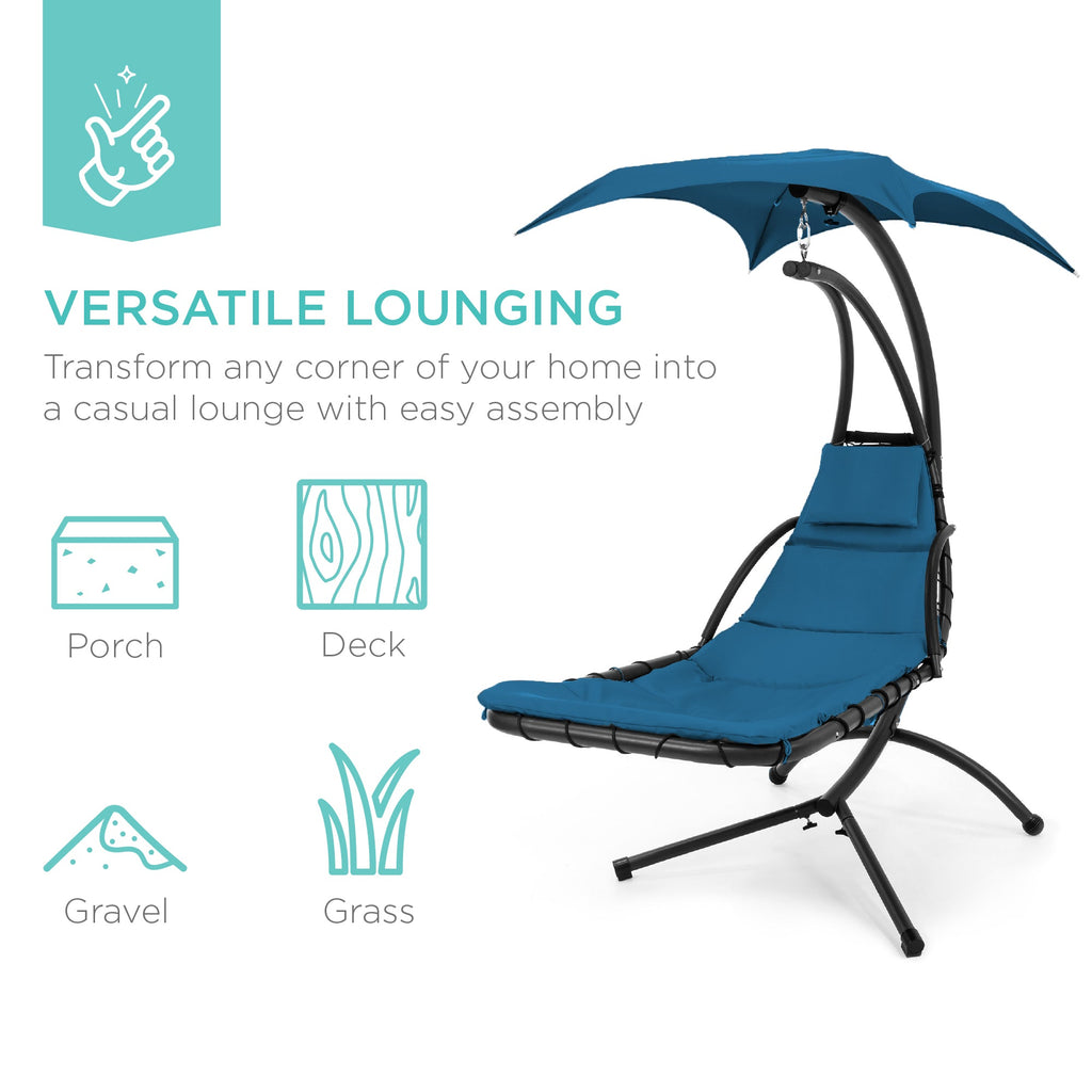 Hanging Curved Chaise Lounge Chair w/ Built-In Pillow Removable Canopy