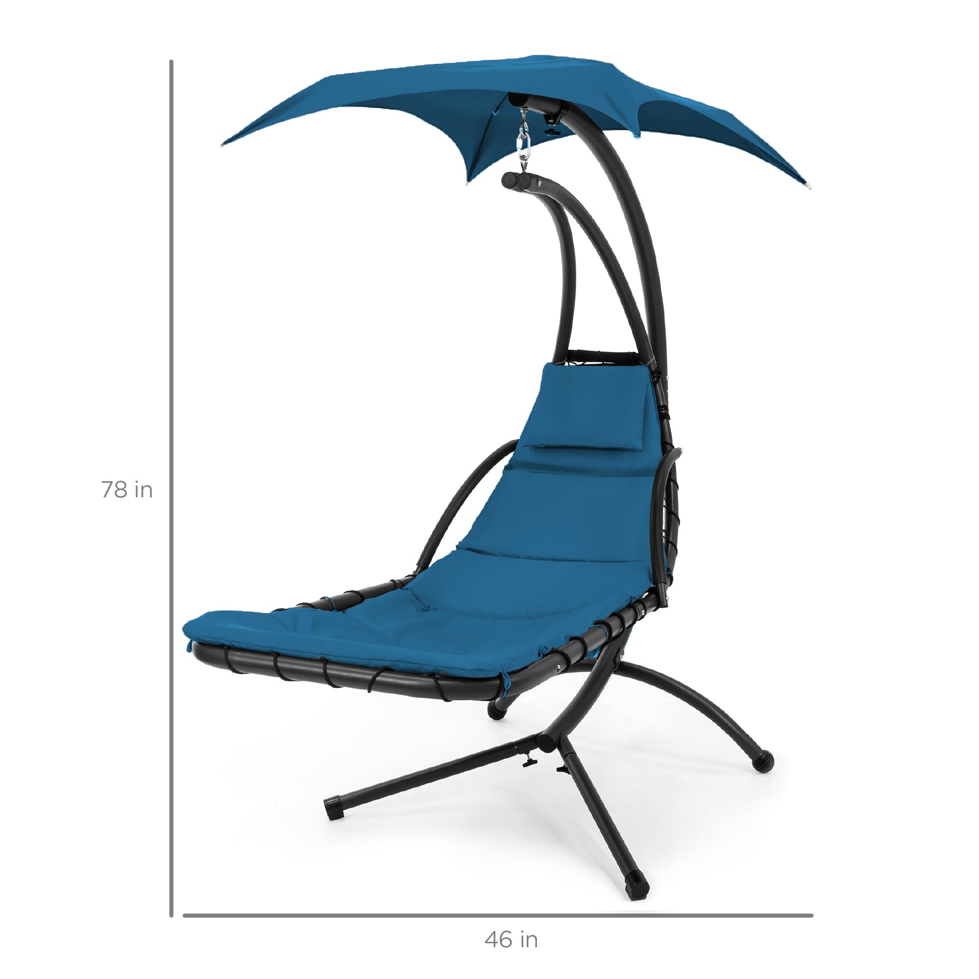 Hanging Curved Chaise Lounge Chair w/ Built-In Pillow Removable Canopy