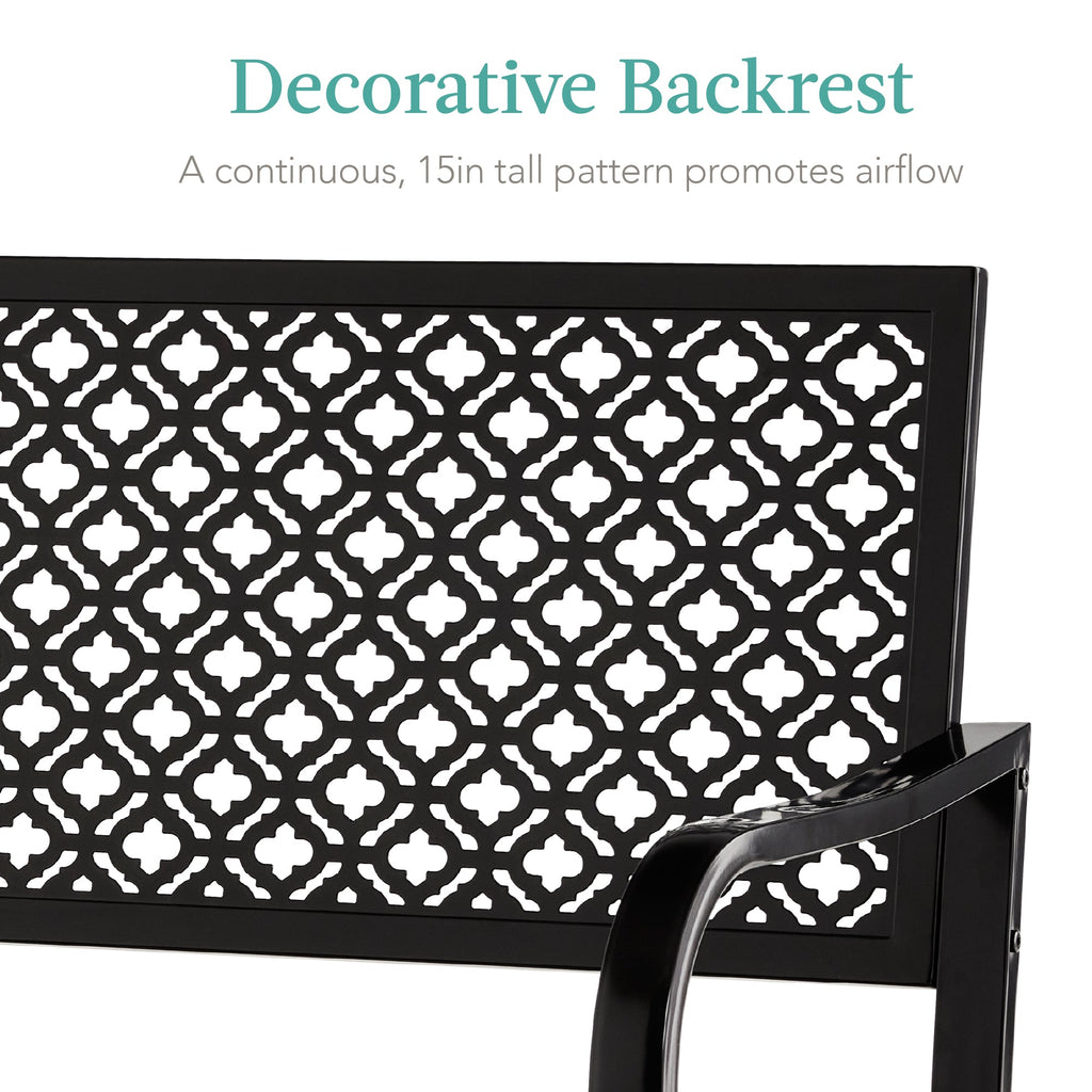Indoor Outdoor Steel Bench w/ Geometric Backrest Foot Levelers