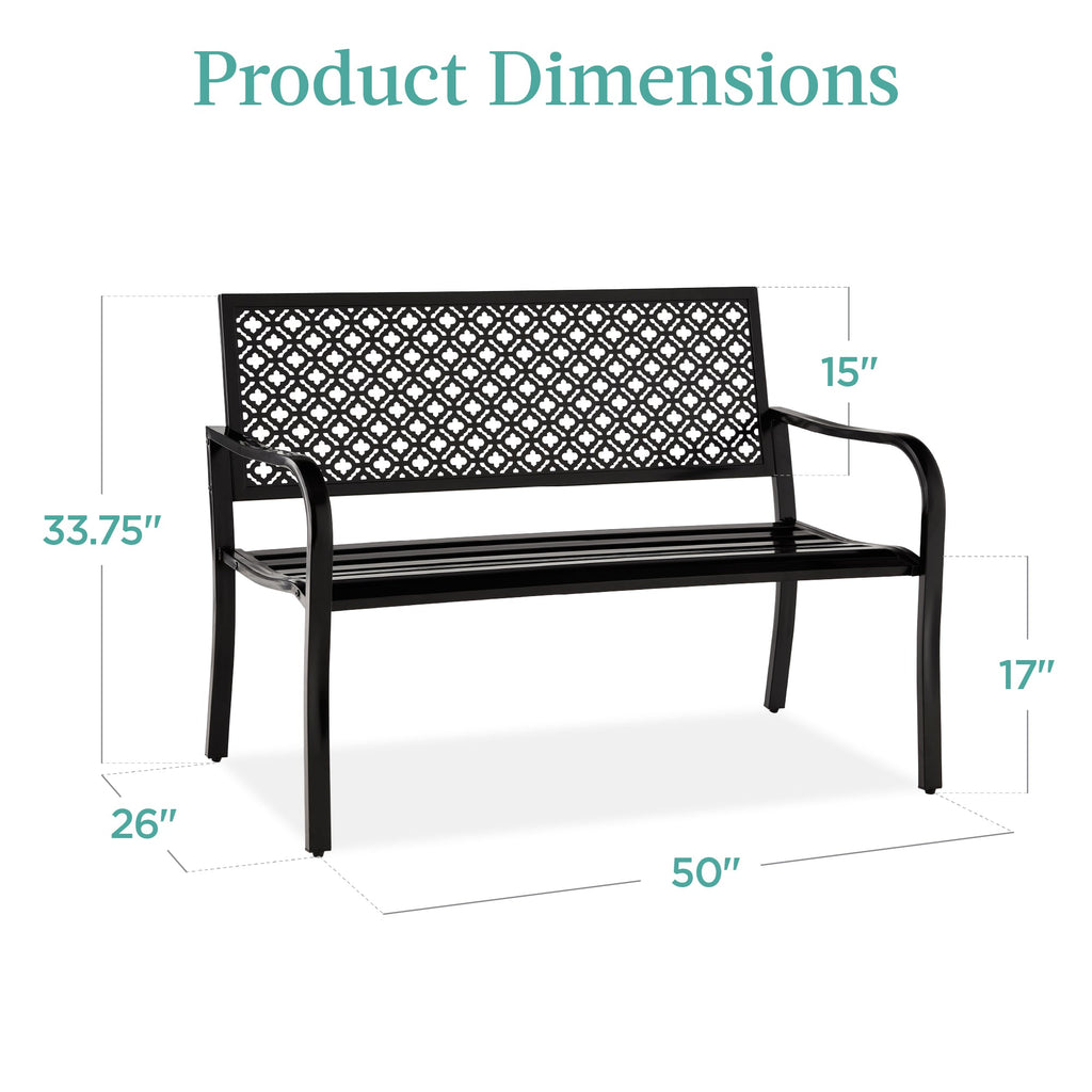 Indoor Outdoor Steel Bench w/ Geometric Backrest Foot Levelers