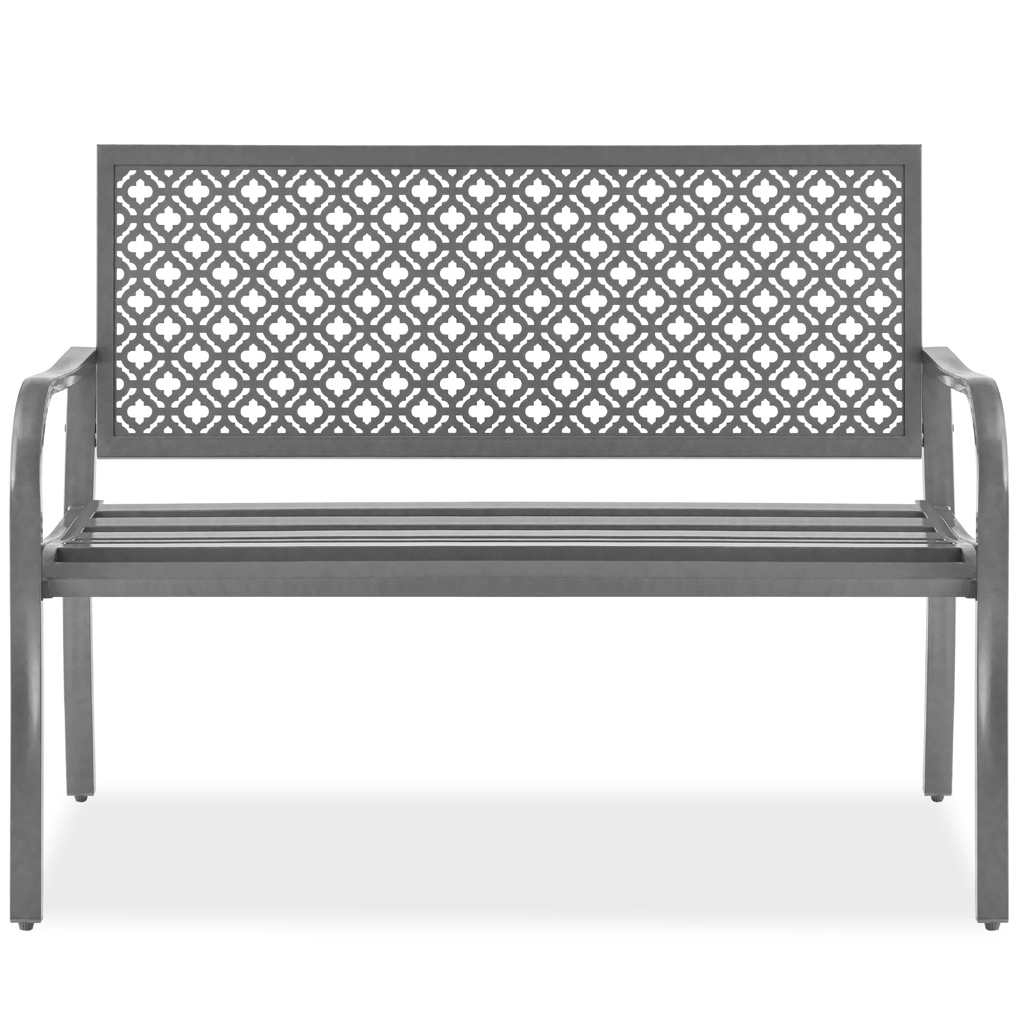 Indoor Outdoor Steel Bench w/ Geometric Backrest Foot Levelers