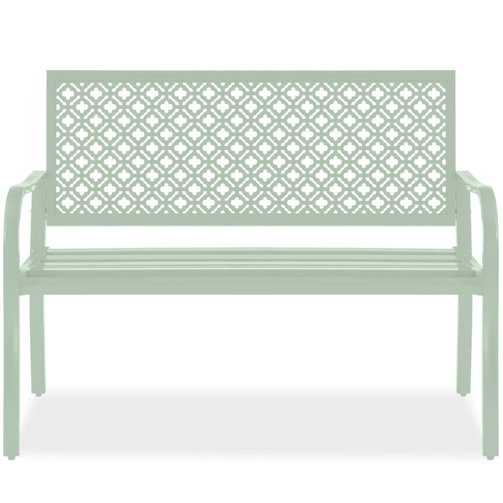 Indoor Outdoor Steel Bench w/ Geometric Backrest Foot Levelers