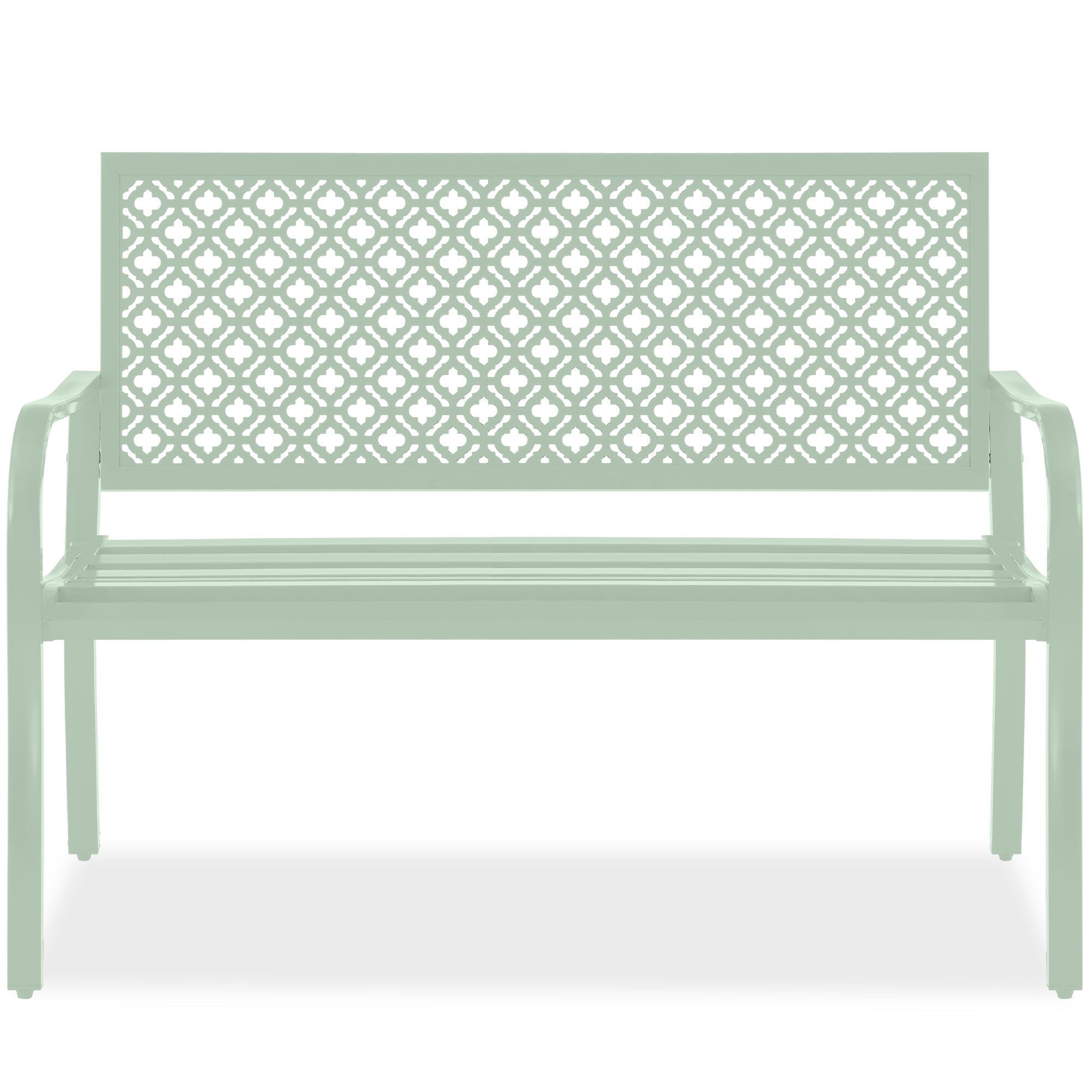 Indoor Outdoor Steel Bench w/ Geometric Backrest Foot Levelers
