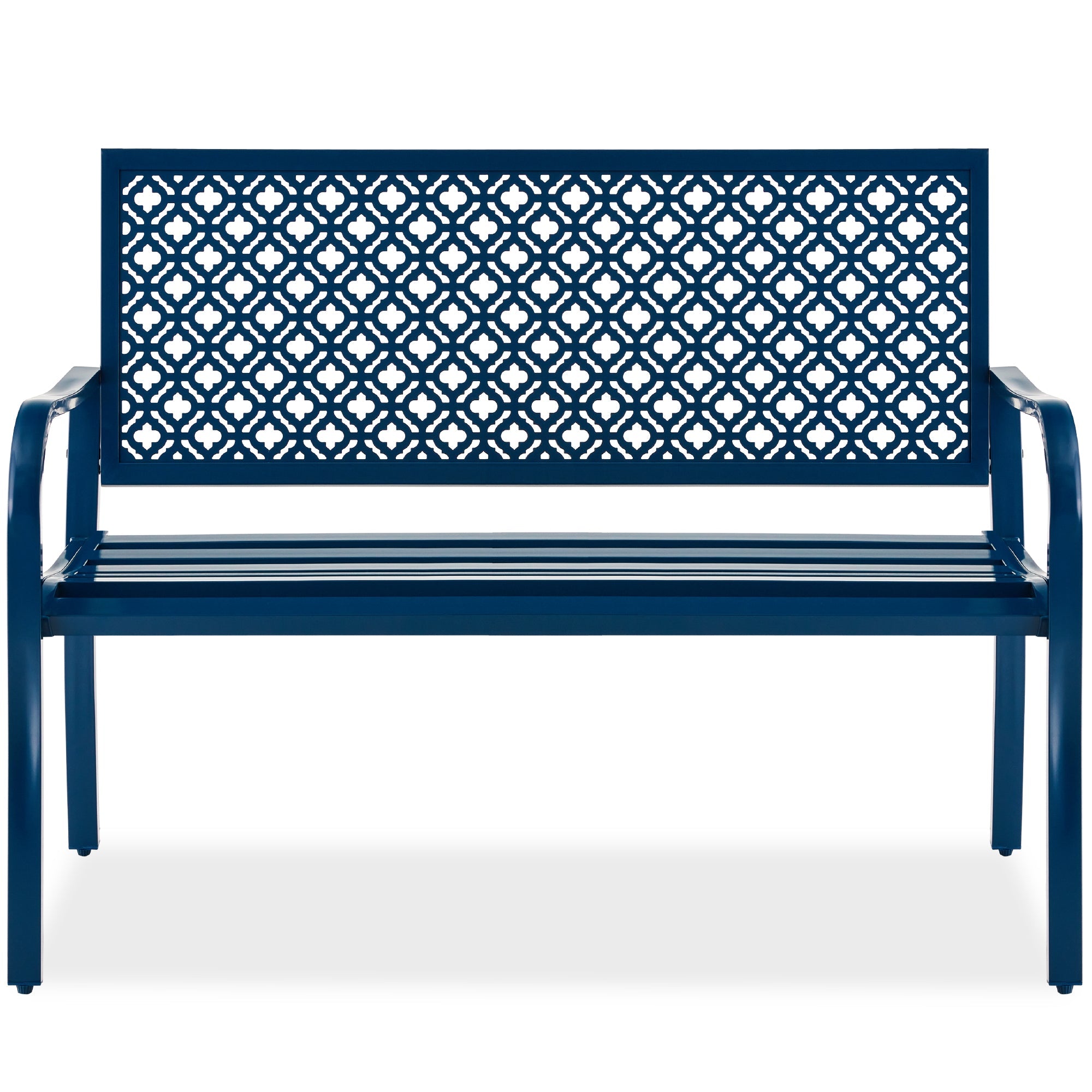 Indoor Outdoor Steel Bench w/ Geometric Backrest Foot Levelers