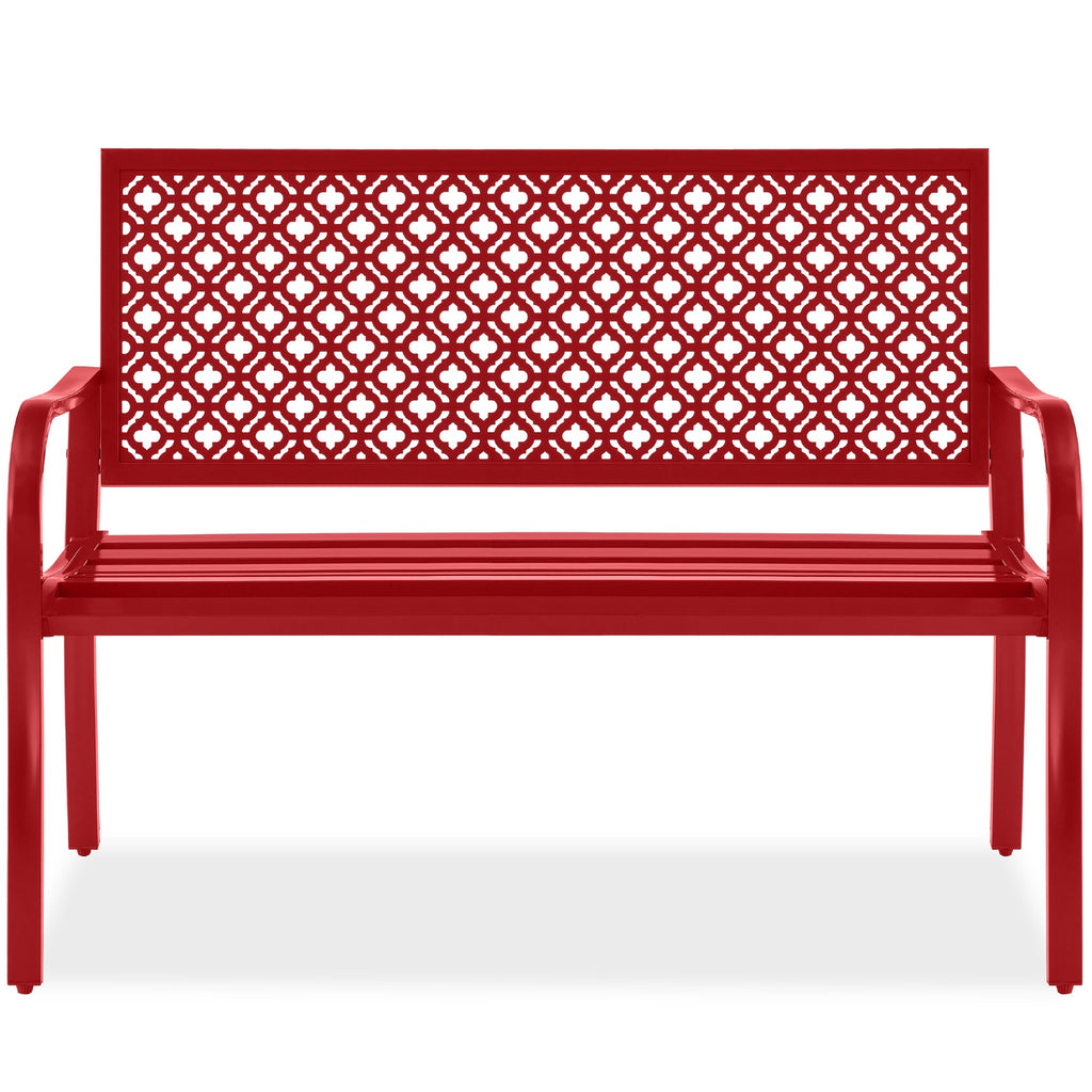 Indoor Outdoor Steel Bench w/ Geometric Backrest Foot Levelers