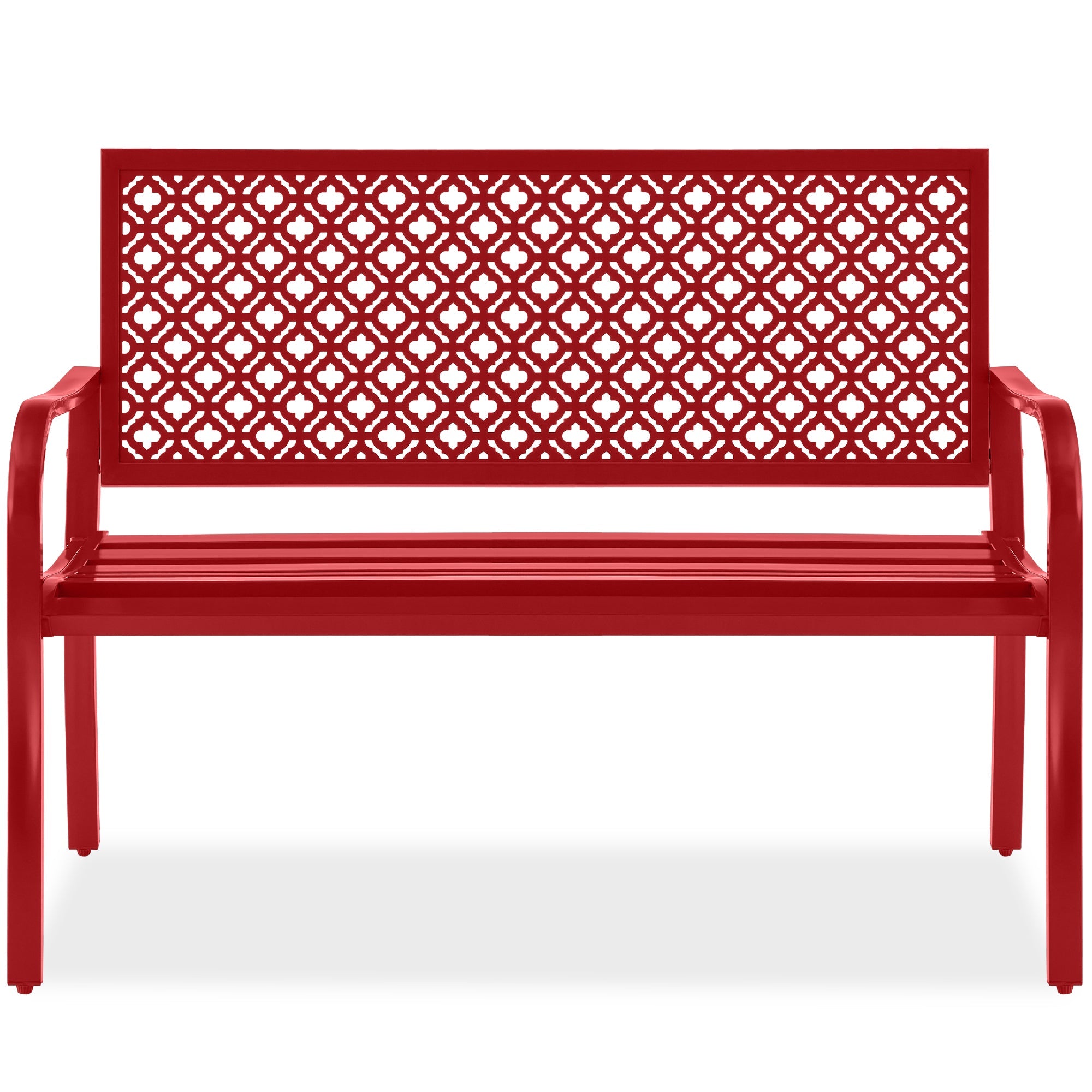 Indoor Outdoor Steel Bench w/ Geometric Backrest Foot Levelers