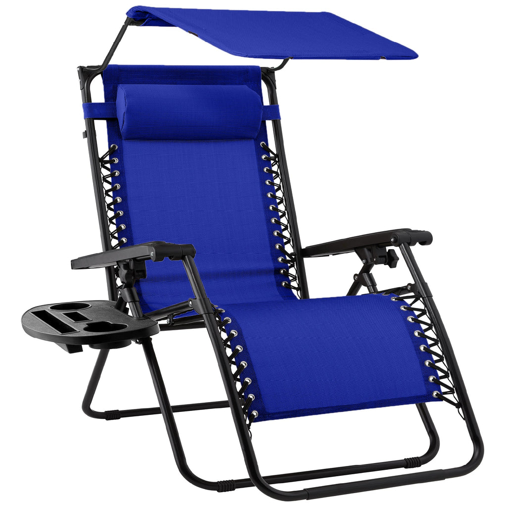 Folding Zero Gravity Recliner Patio Lounge Chair w/ Canopy Side Tray