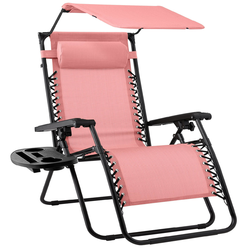 Folding Zero Gravity Recliner Patio Lounge Chair w/ Canopy Side Tray