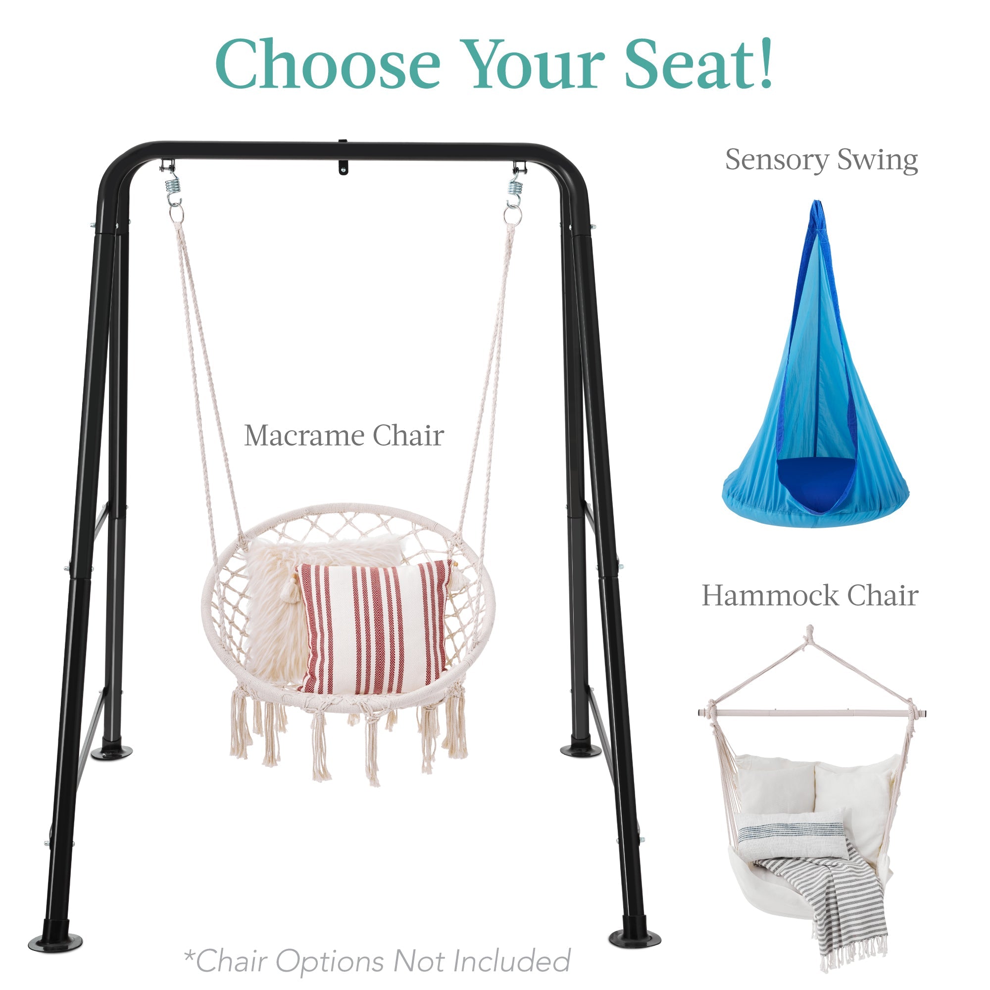 Heavy Duty Hammock Chair Stand w/ Hanging Hardware 47in Chain - 75in