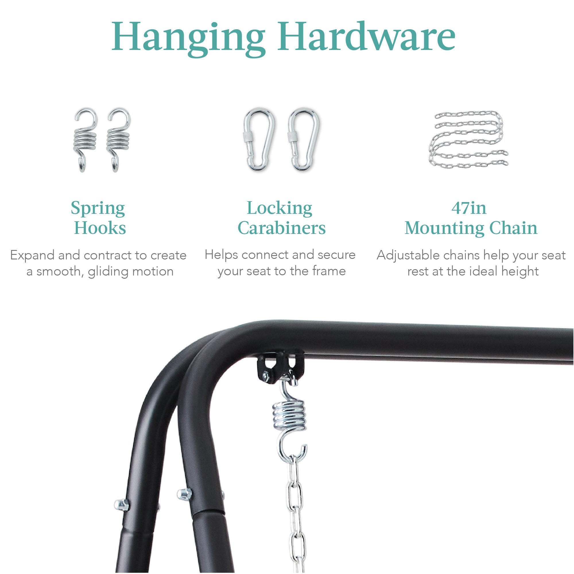 Heavy Duty Hammock Chair Stand w/ Hanging Hardware 47in Chain - 75in