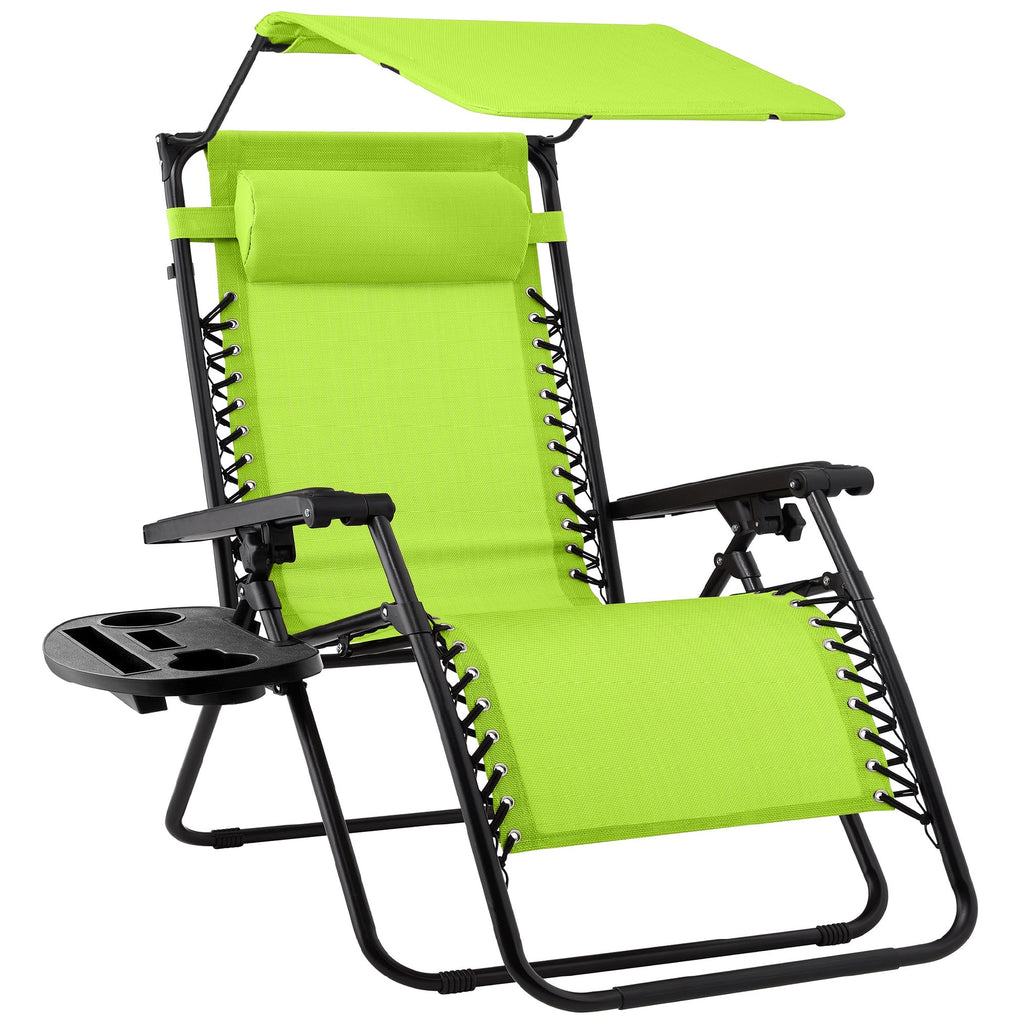 Folding Zero Gravity Recliner Patio Lounge Chair w/ Canopy Side Tray