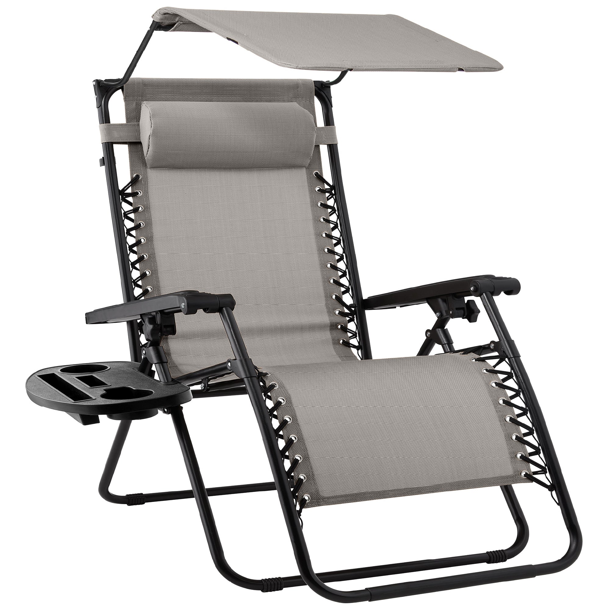 Folding Zero Gravity Recliner Patio Lounge Chair w/ Canopy Side Tray