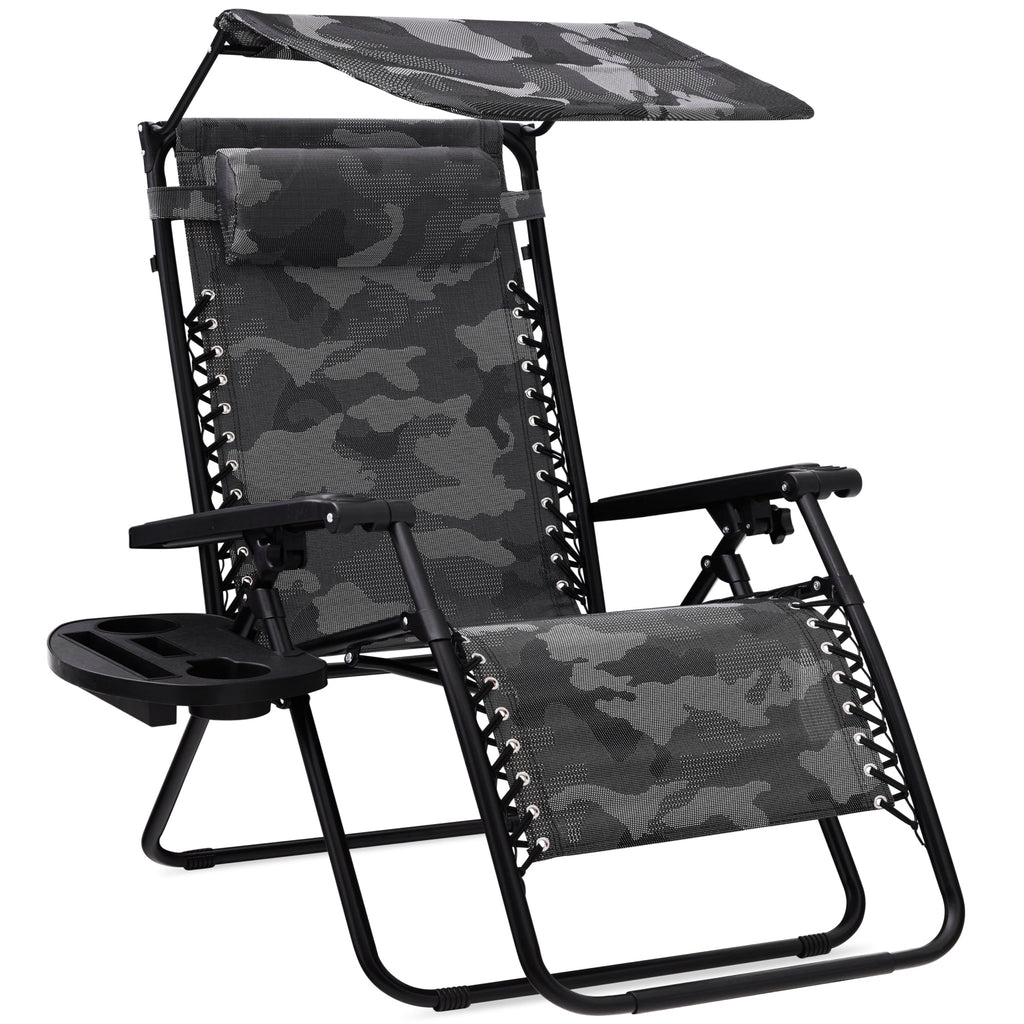 Folding Zero Gravity Recliner Patio Lounge Chair w/ Canopy Side Tray