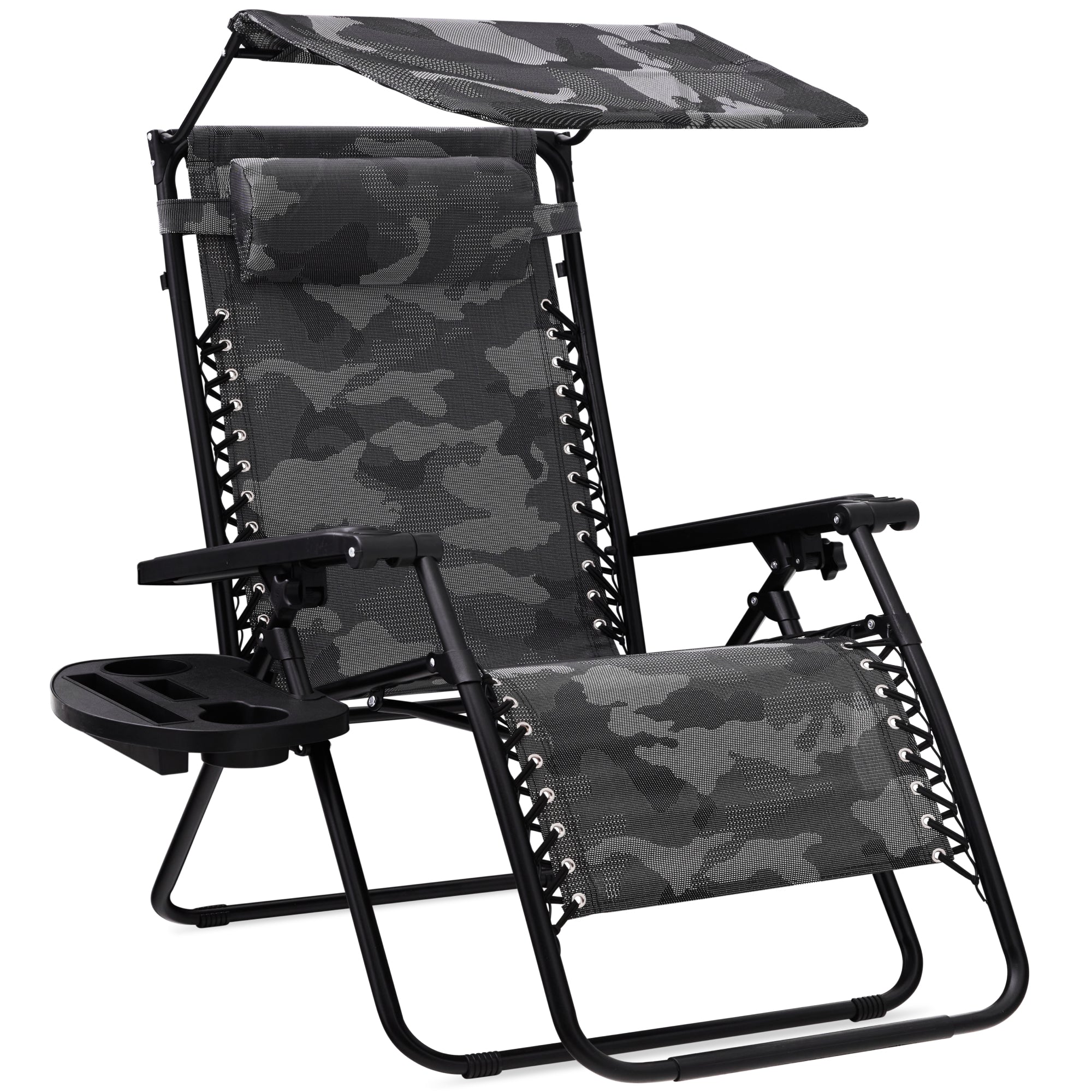 Folding Zero Gravity Recliner Patio Lounge Chair w/ Canopy Side Tray