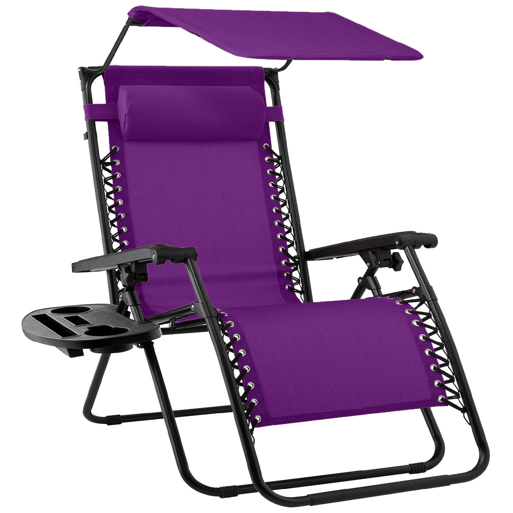Folding Zero Gravity Recliner Patio Lounge Chair w/ Canopy Side Tray