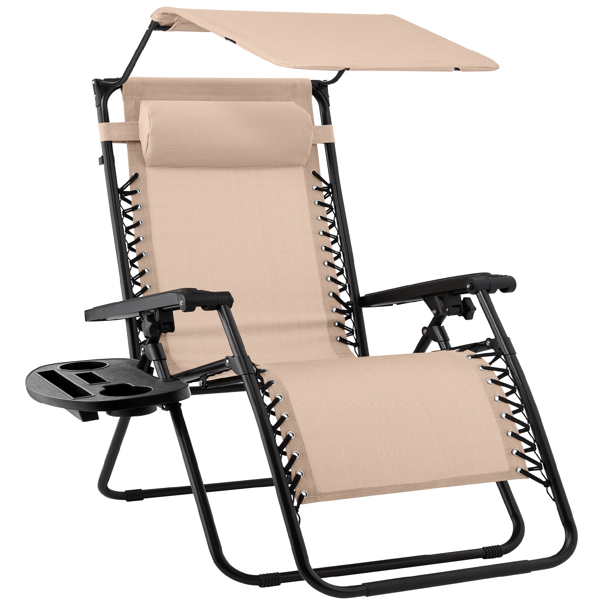 Folding Zero Gravity Recliner Patio Lounge Chair w/ Canopy Side Tray