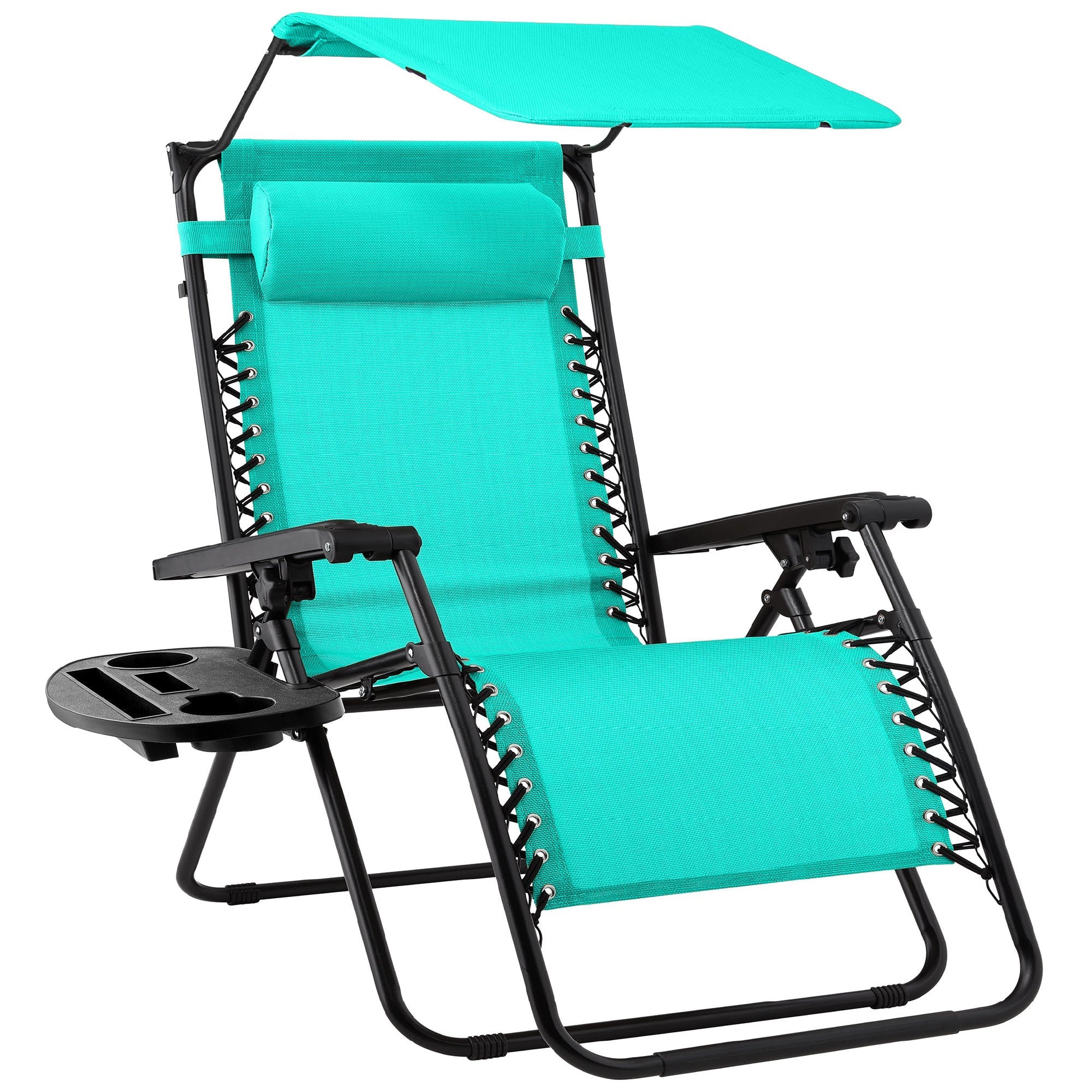 Folding Zero Gravity Recliner Patio Lounge Chair w/ Canopy Side Tray