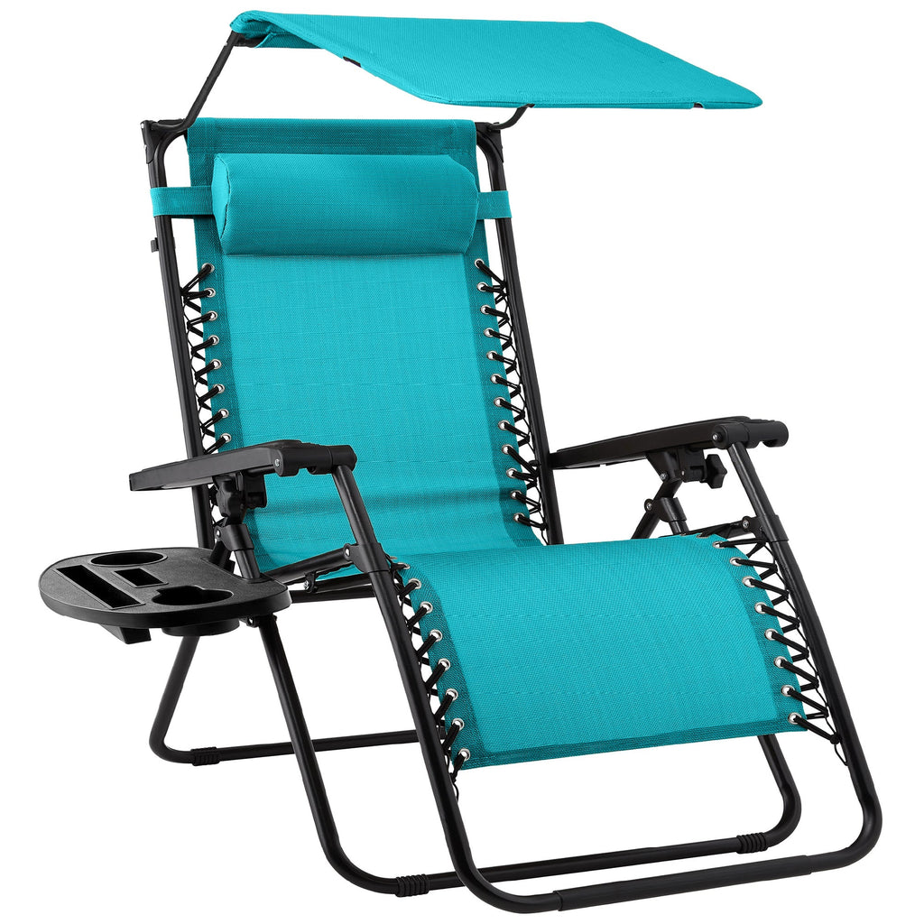 Folding Zero Gravity Recliner Patio Lounge Chair w/ Canopy Side Tray