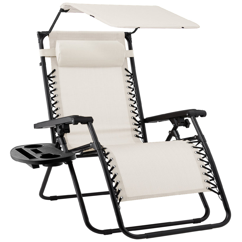 Folding Zero Gravity Recliner Patio Lounge Chair w/ Canopy Side Tray