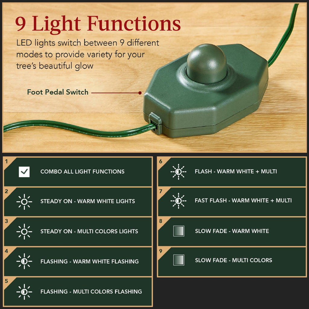 Green Pre-Lit Sparse Flocked Christmas Tree w/ 2-in-1 LEDs Cordless Connection