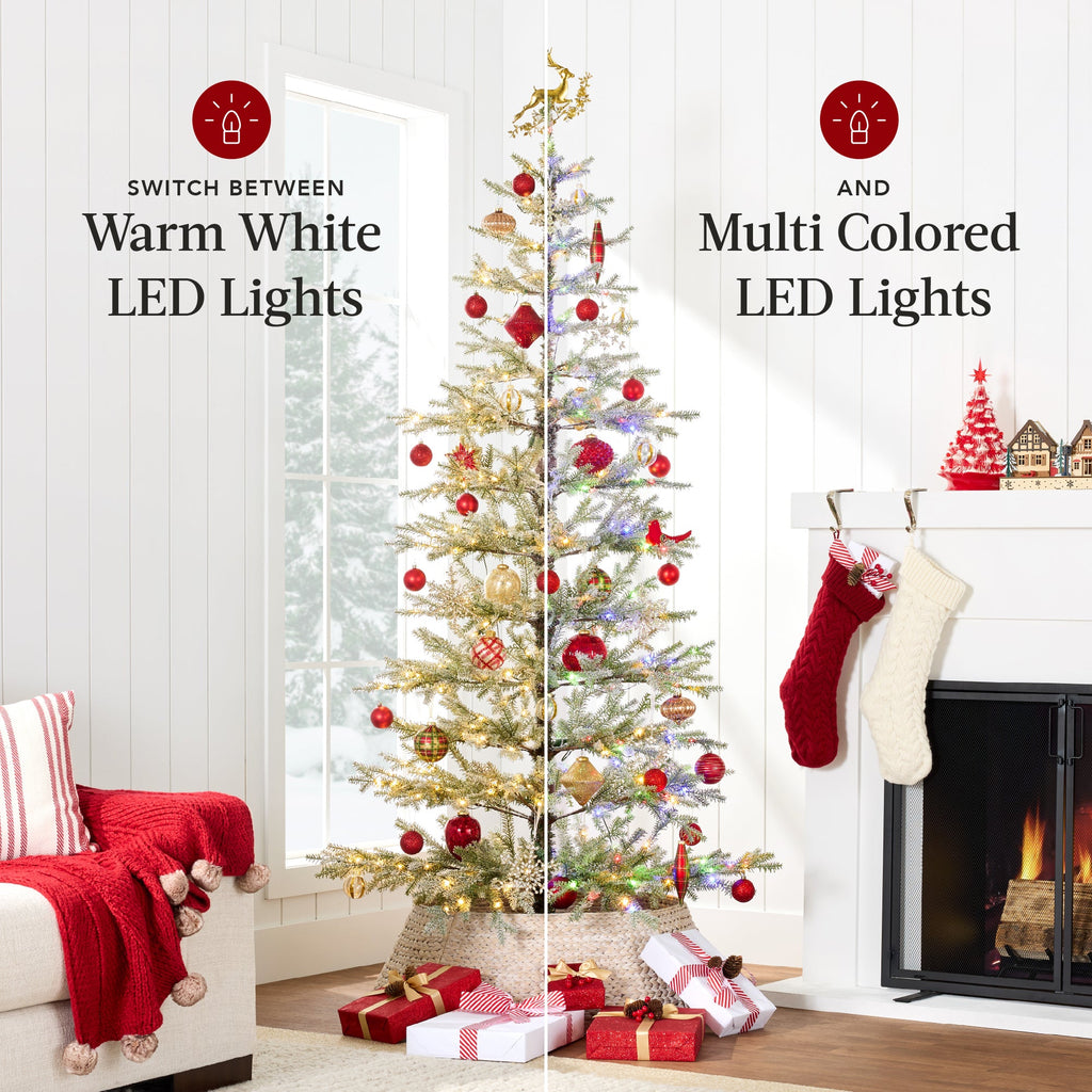 Green Pre-Lit Sparse Flocked Christmas Tree w/ 2-in-1 LEDs Cordless Connection