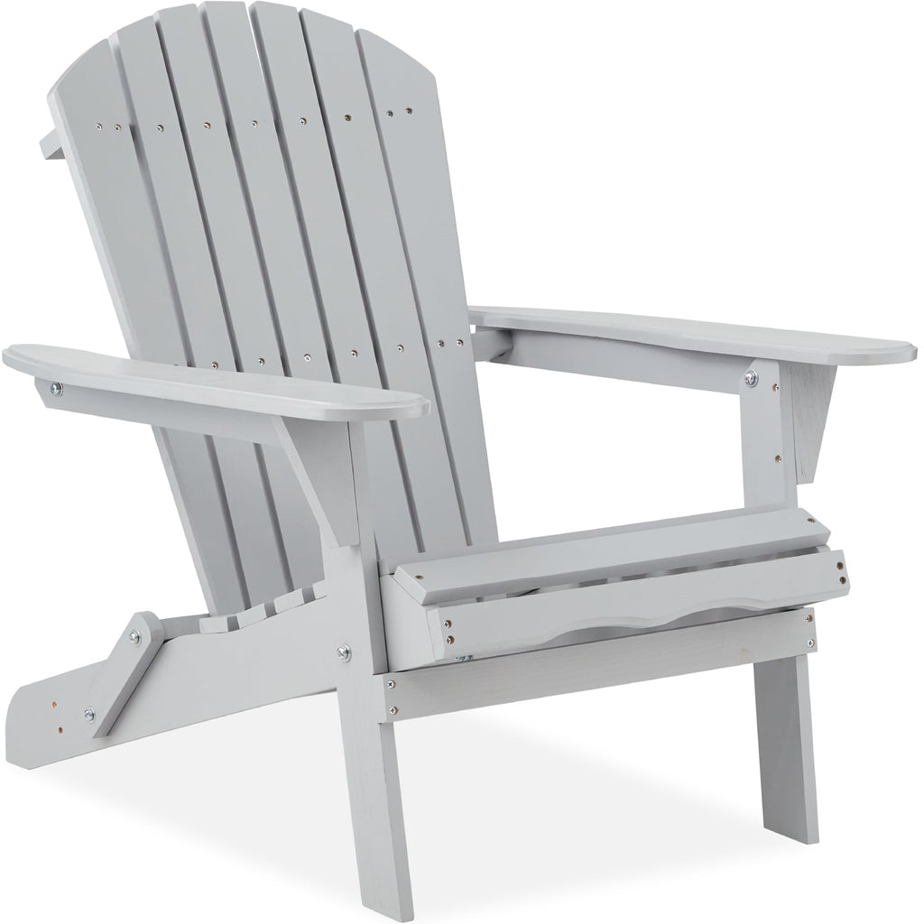 Folding Wooden Adirondack Chair Accent Furniture w/ Natural Woodgrain