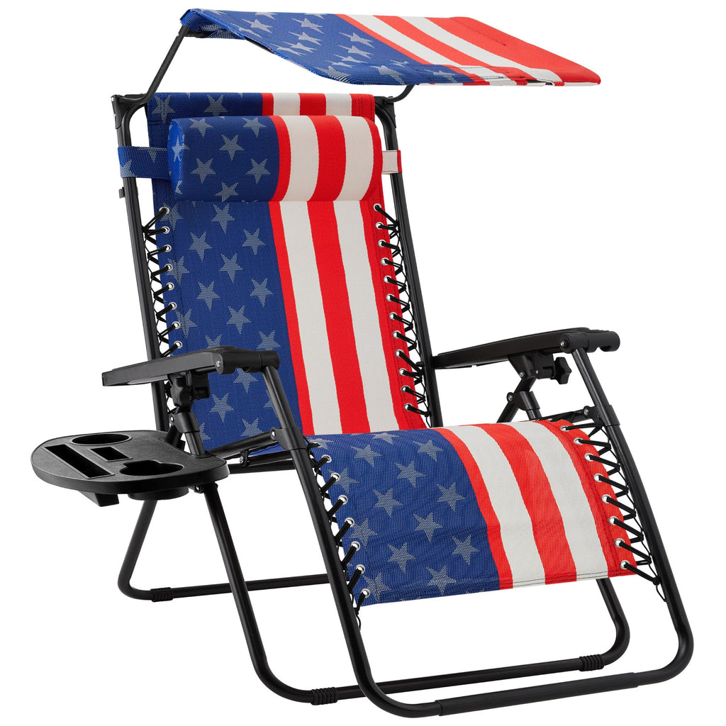 Folding Zero Gravity Recliner Patio Lounge Chair w/ Canopy Side Tray