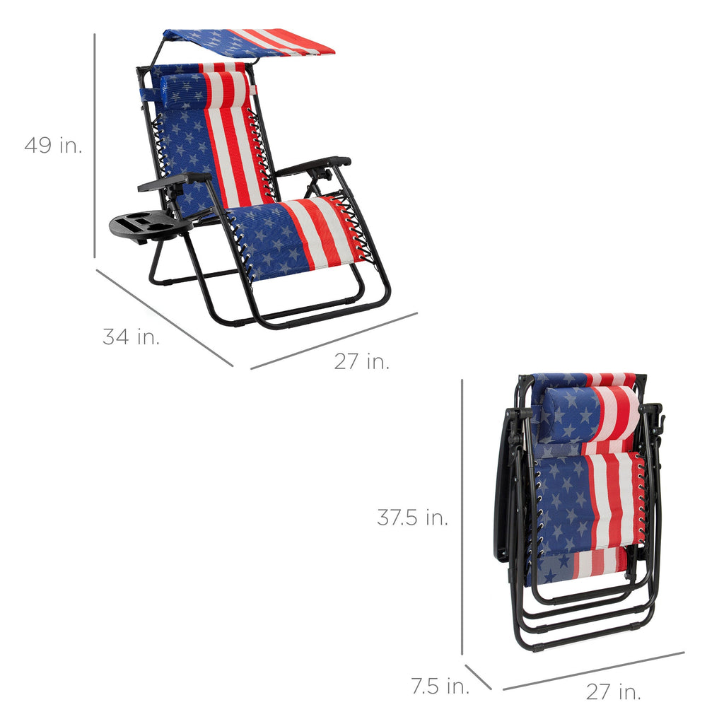 Folding Zero Gravity Recliner Patio Lounge Chair w/ Canopy Side Tray