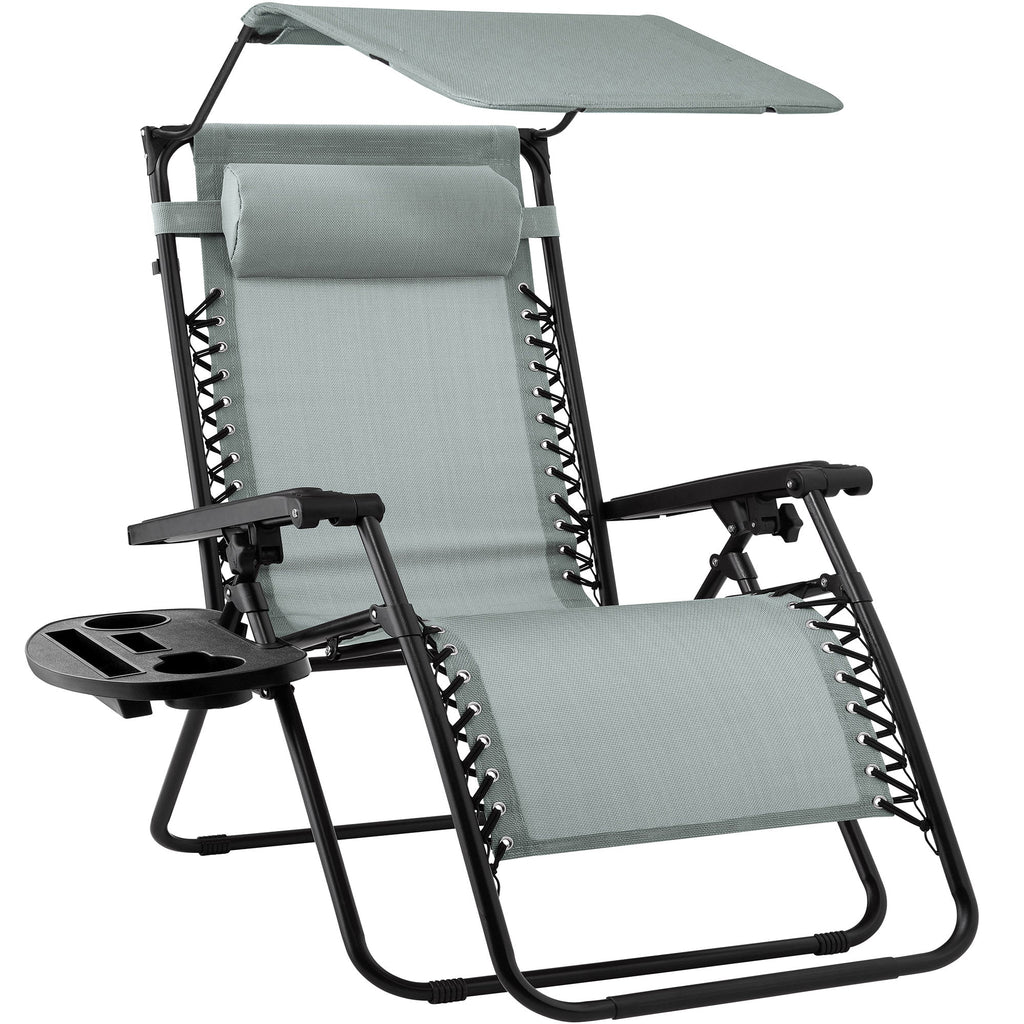 Folding Zero Gravity Recliner Patio Lounge Chair w/ Canopy Side Tray
