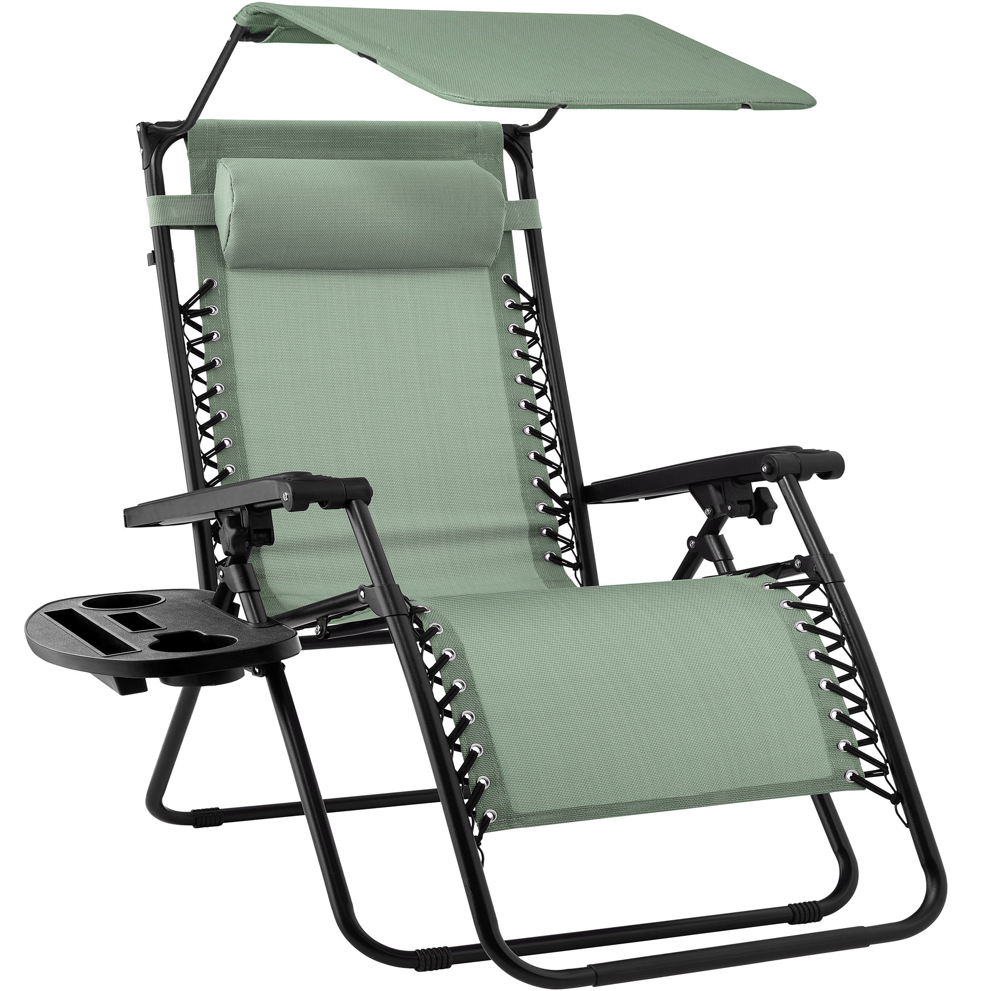 Folding Zero Gravity Recliner Patio Lounge Chair w/ Canopy Side Tray