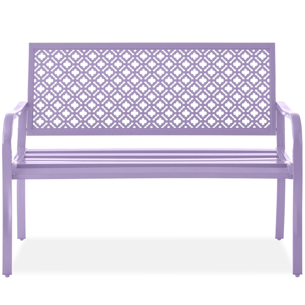 Indoor Outdoor Steel Bench w/ Geometric Backrest Foot Levelers