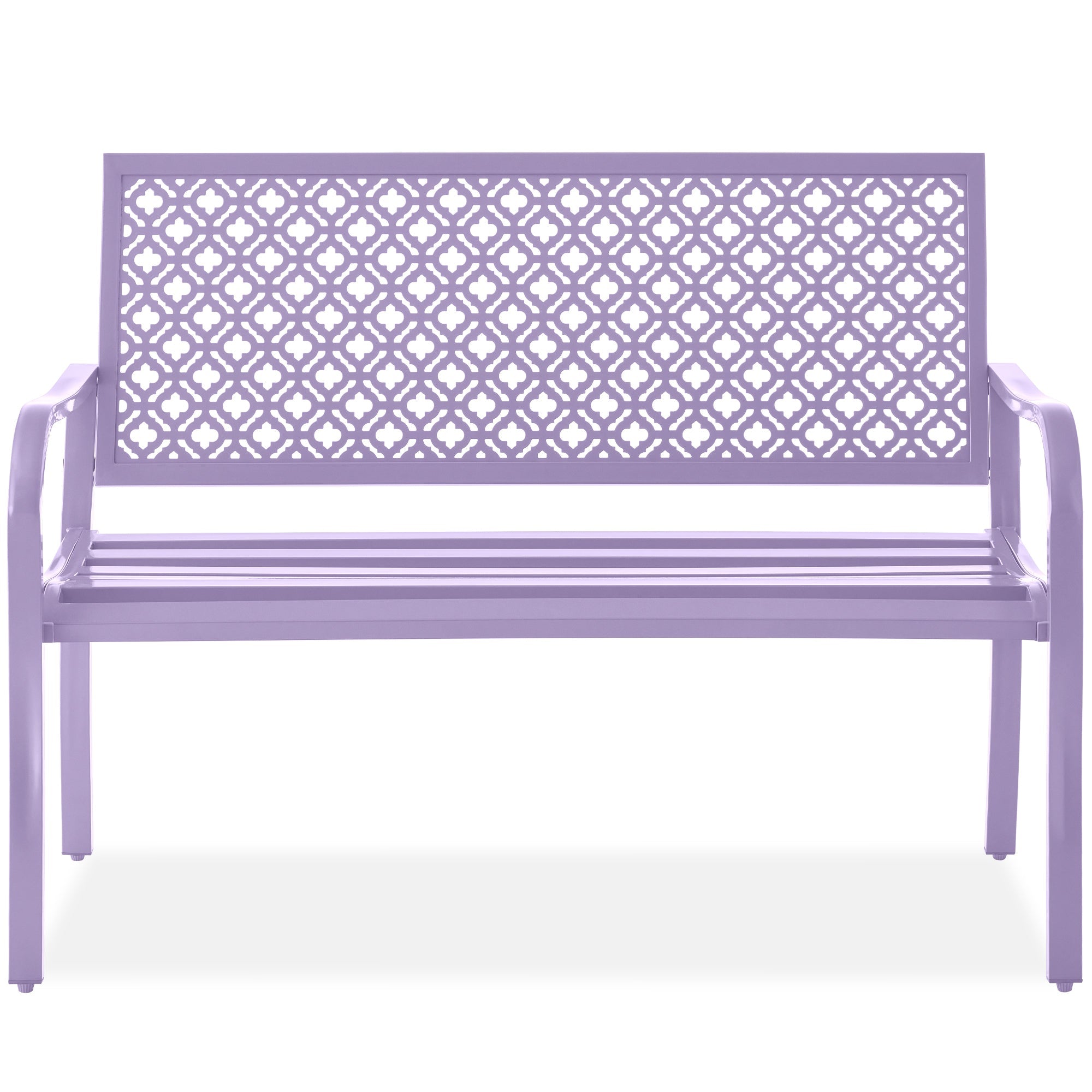 Indoor Outdoor Steel Bench w/ Geometric Backrest Foot Levelers