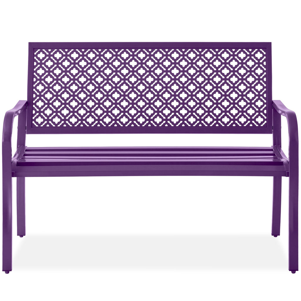 Indoor Outdoor Steel Bench w/ Geometric Backrest Foot Levelers